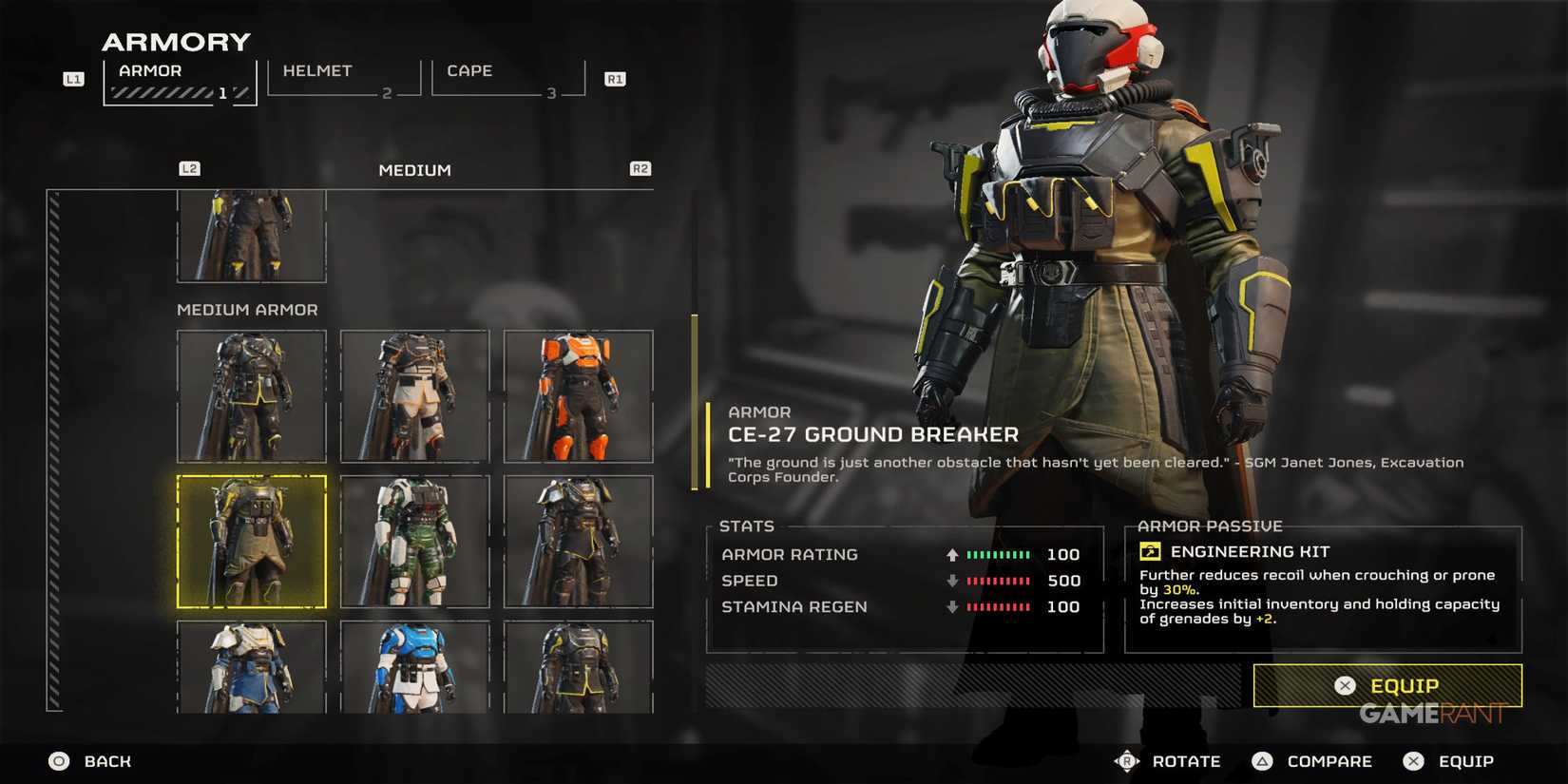 Ground Breaker Armor stats from Helldivers 2