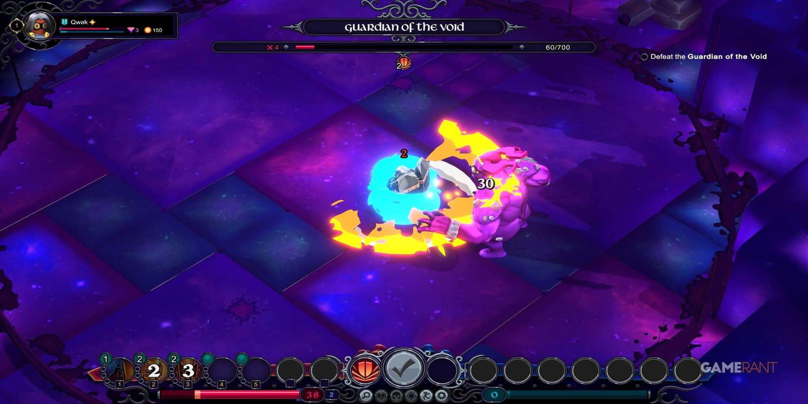 inkbound first boss fight purple dual shield wielder blue yellow purple