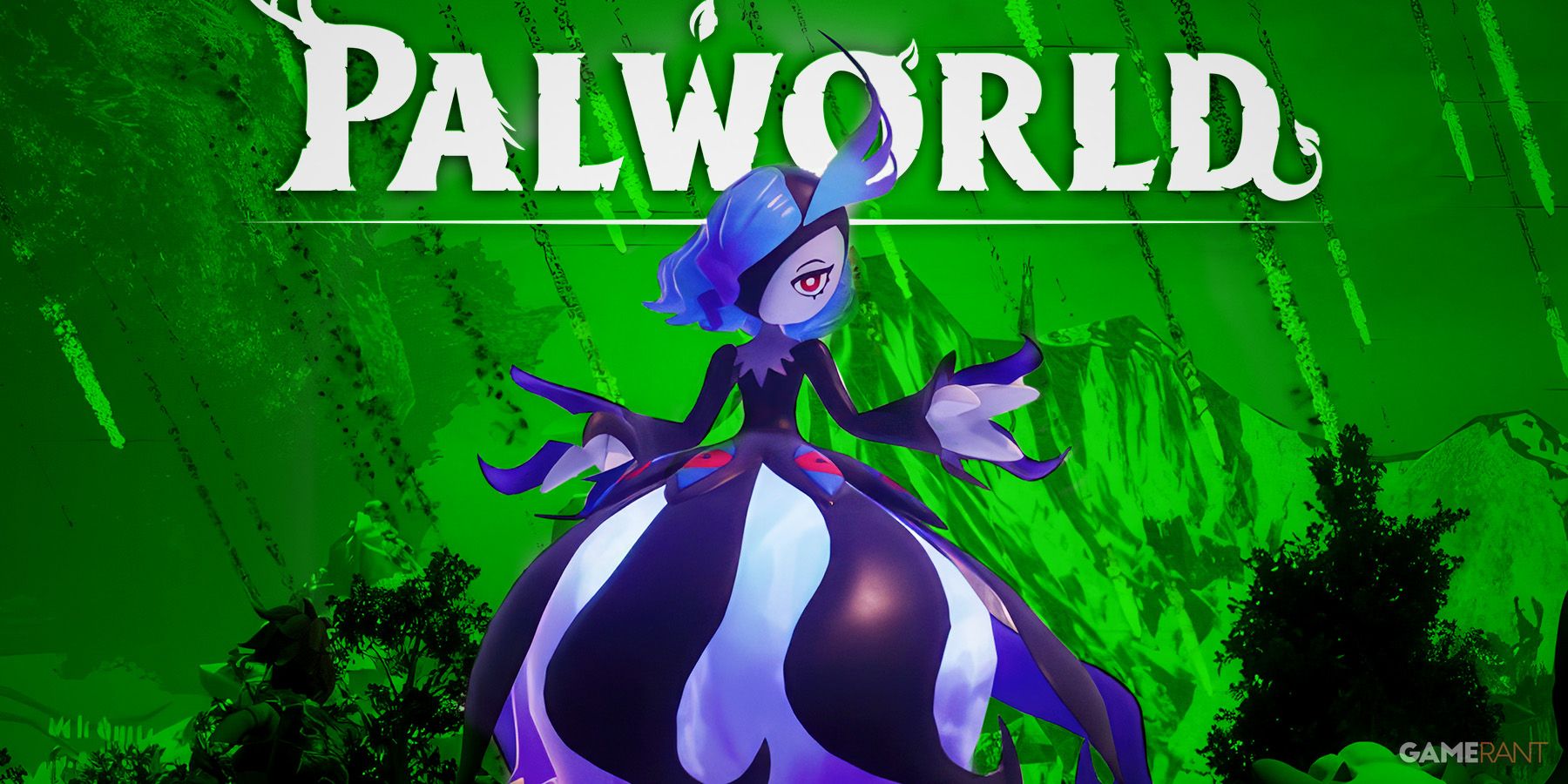 Palworld Bellanoir in front of white game logo dark Xbox green background swap composite