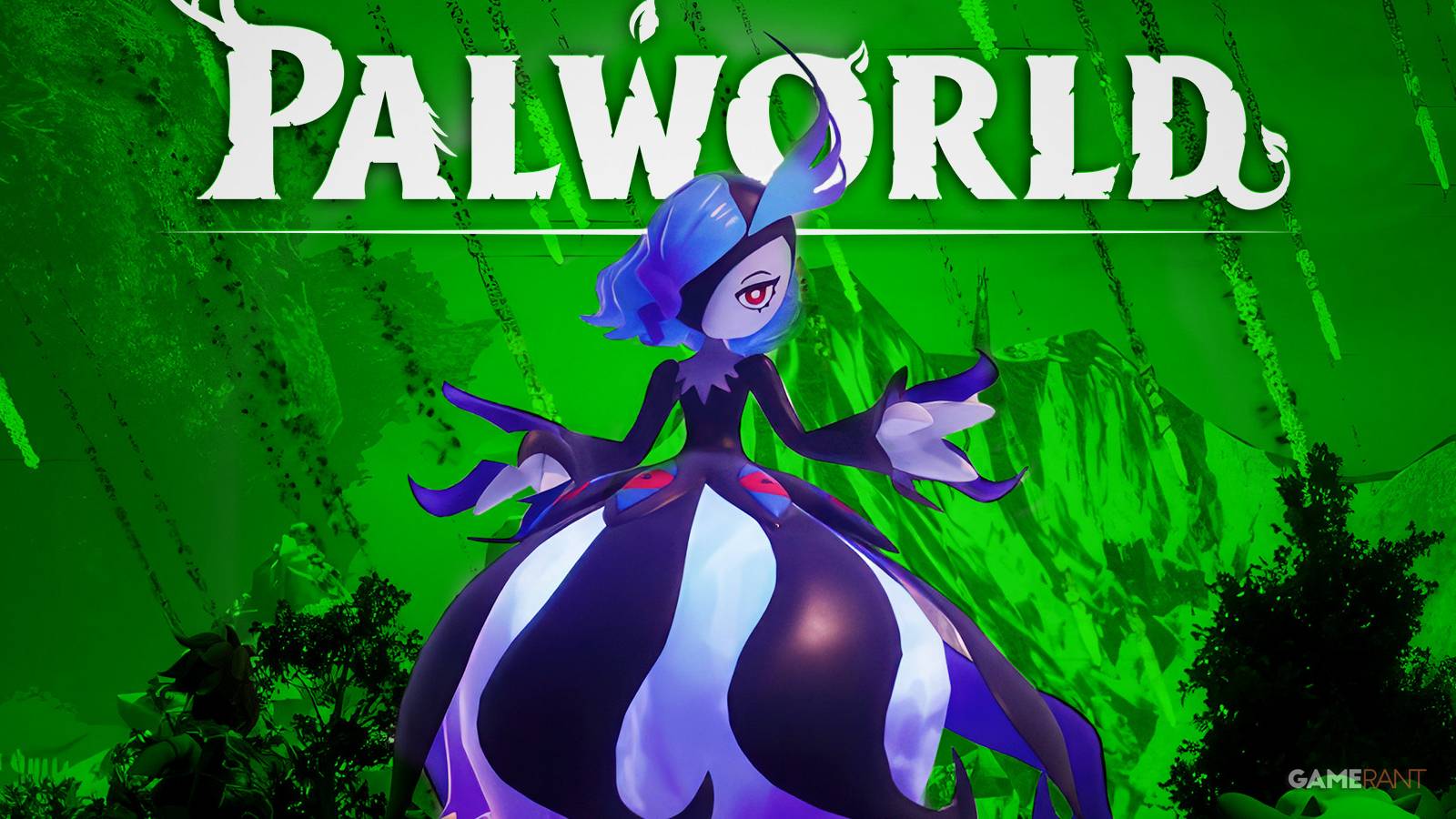Palworld Bellanoir in front of white game logo dark Xbox green background swap composite
