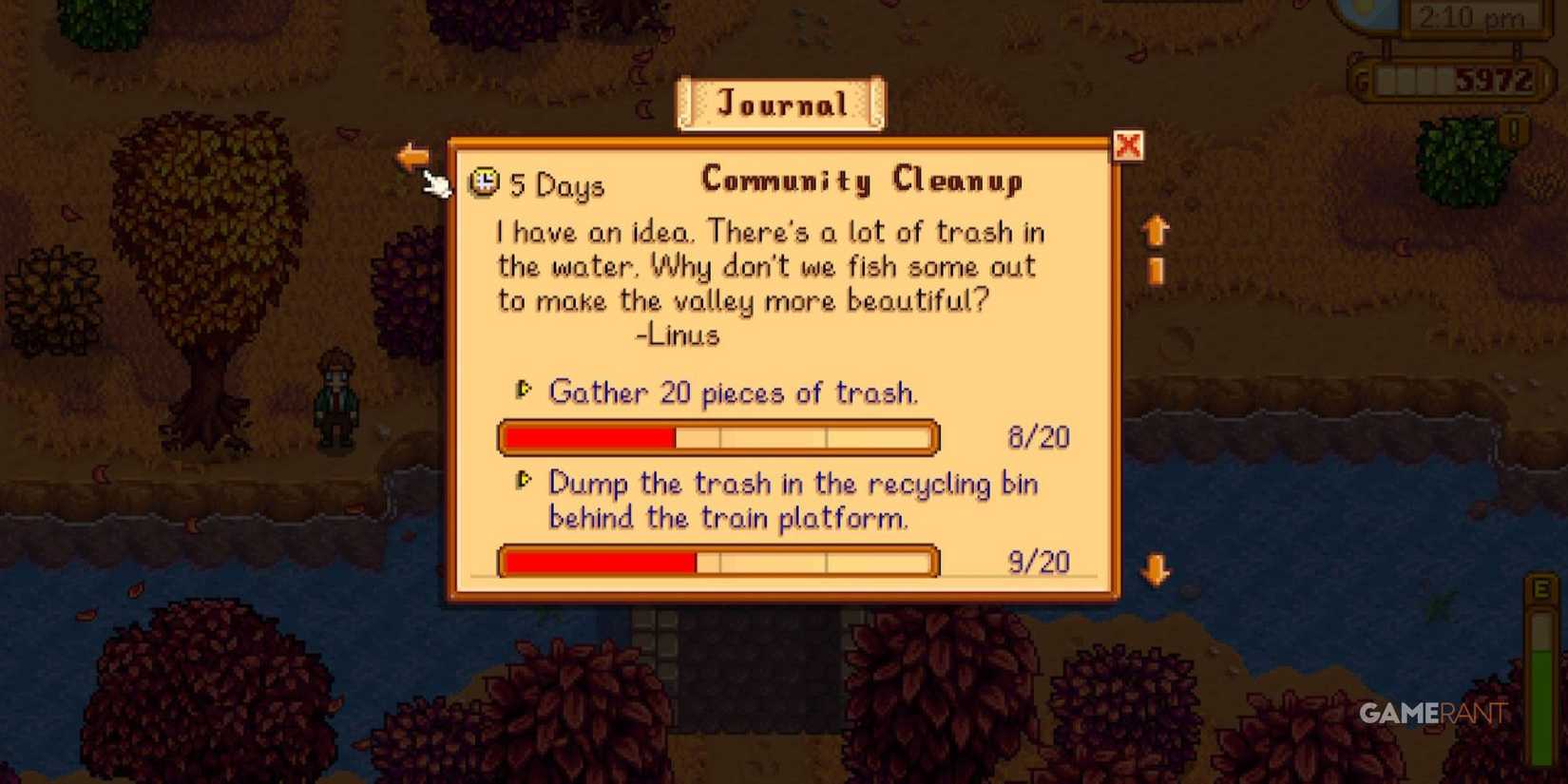 stardew valley - community cleanup journal entry