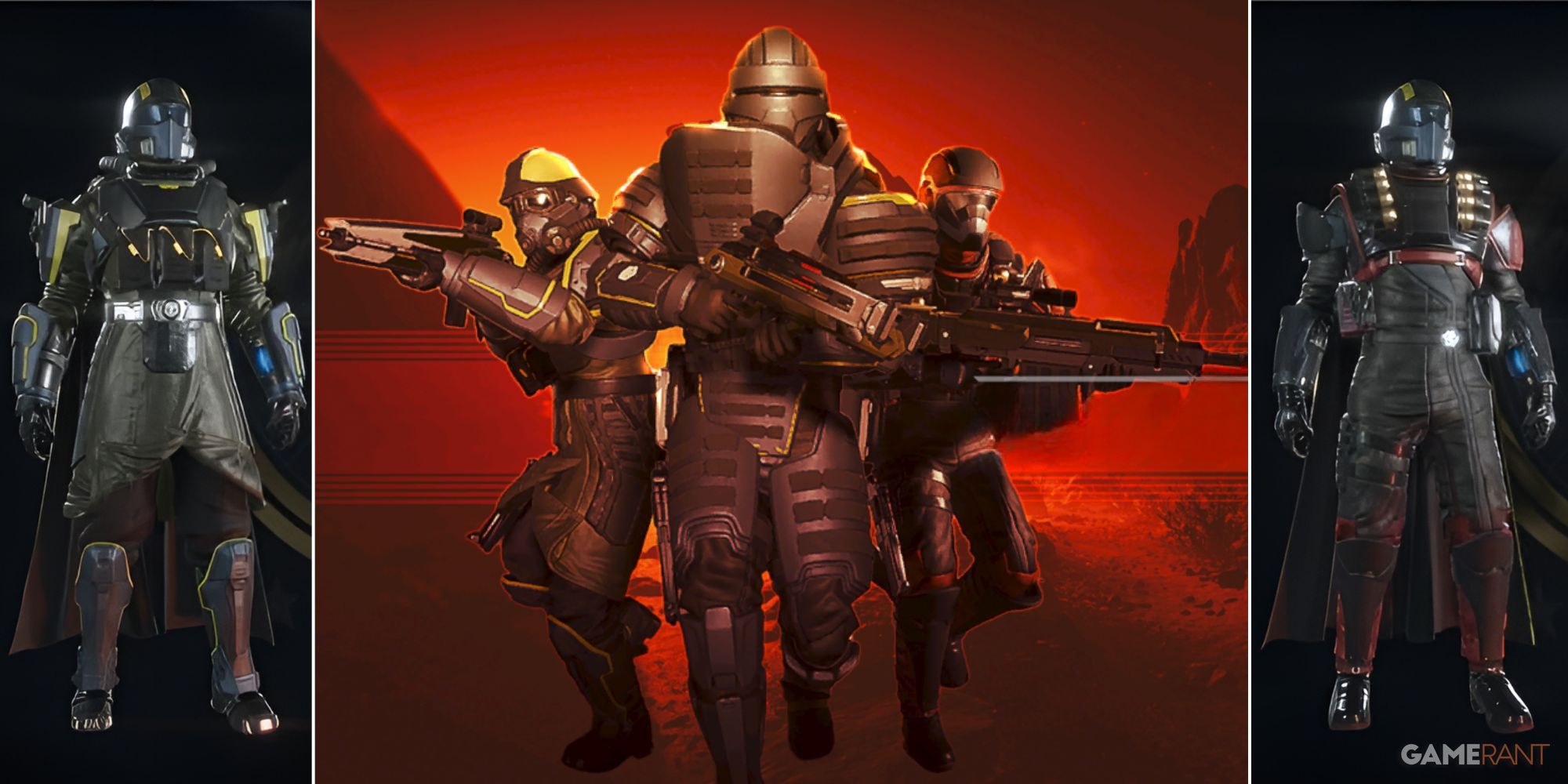 a trio of Helldivers with the new weapons, alongside two of the new armor sets