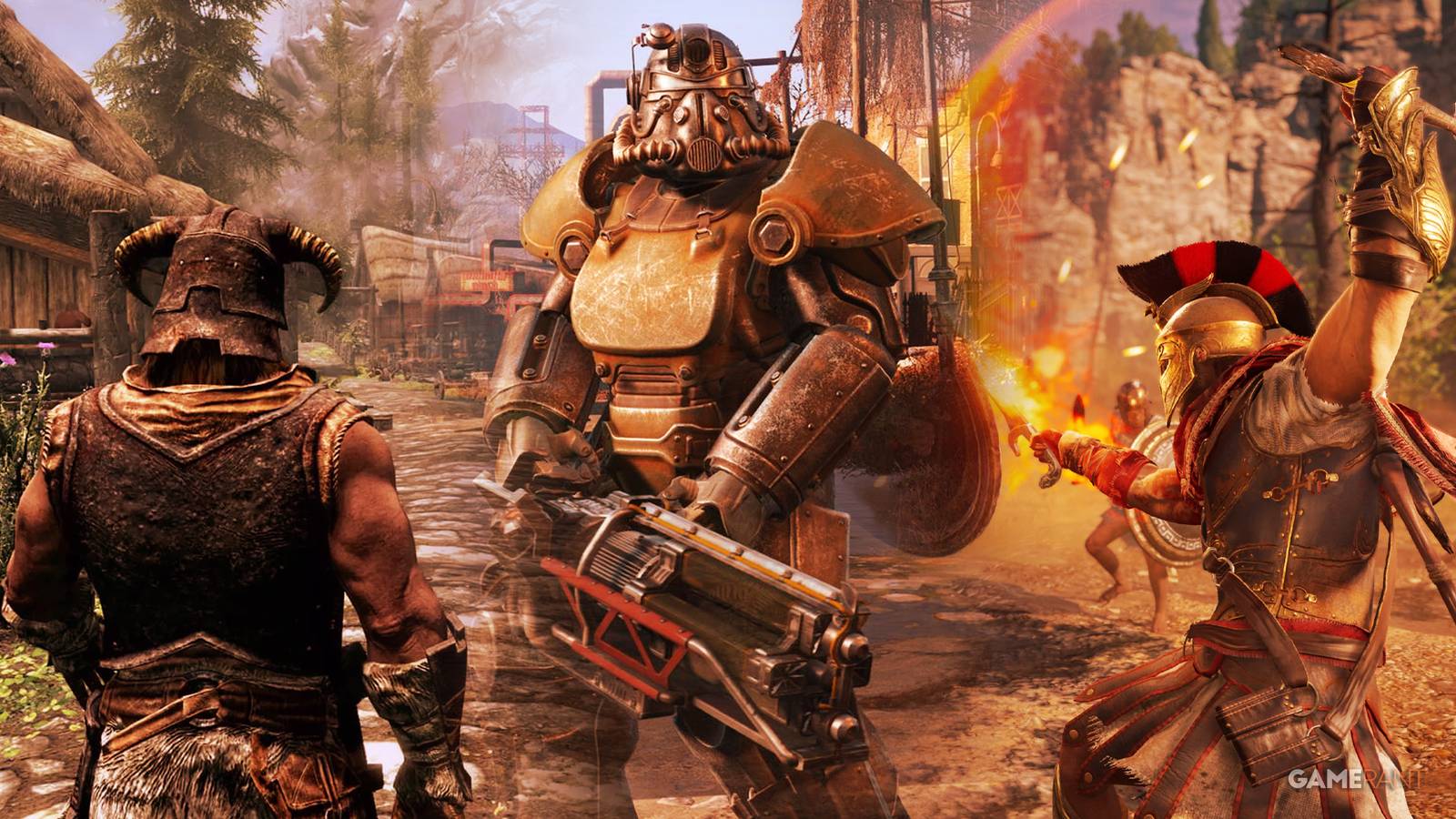 Open-World games Skyrim, Fallout, Assassin's Creed Odyssey