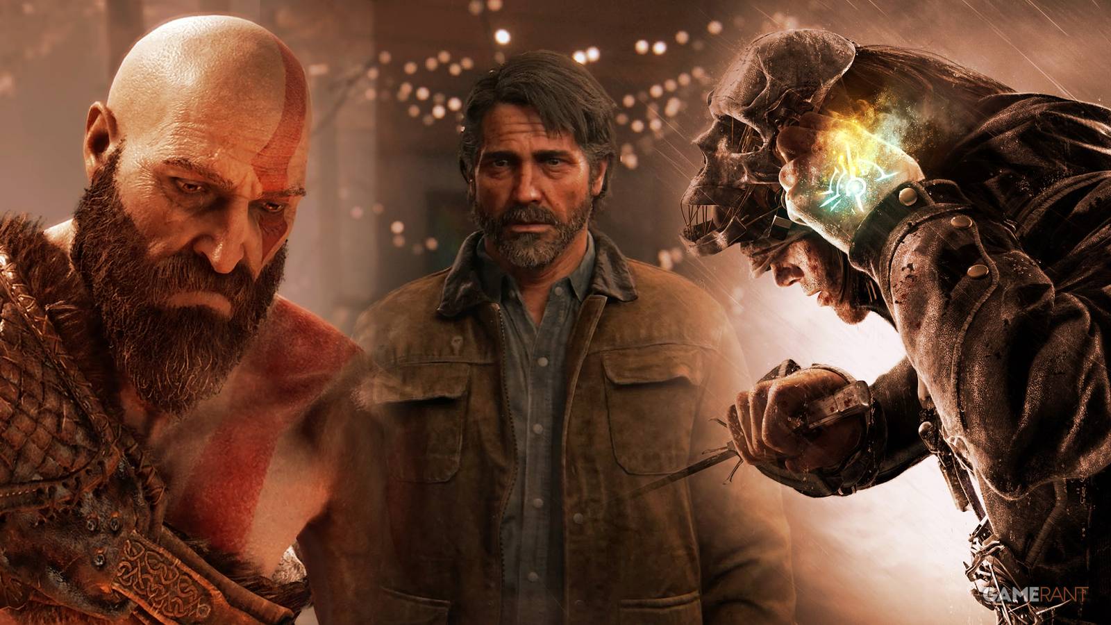 Kratos God of War, Joel The Last of Us, Corvo Dishonored