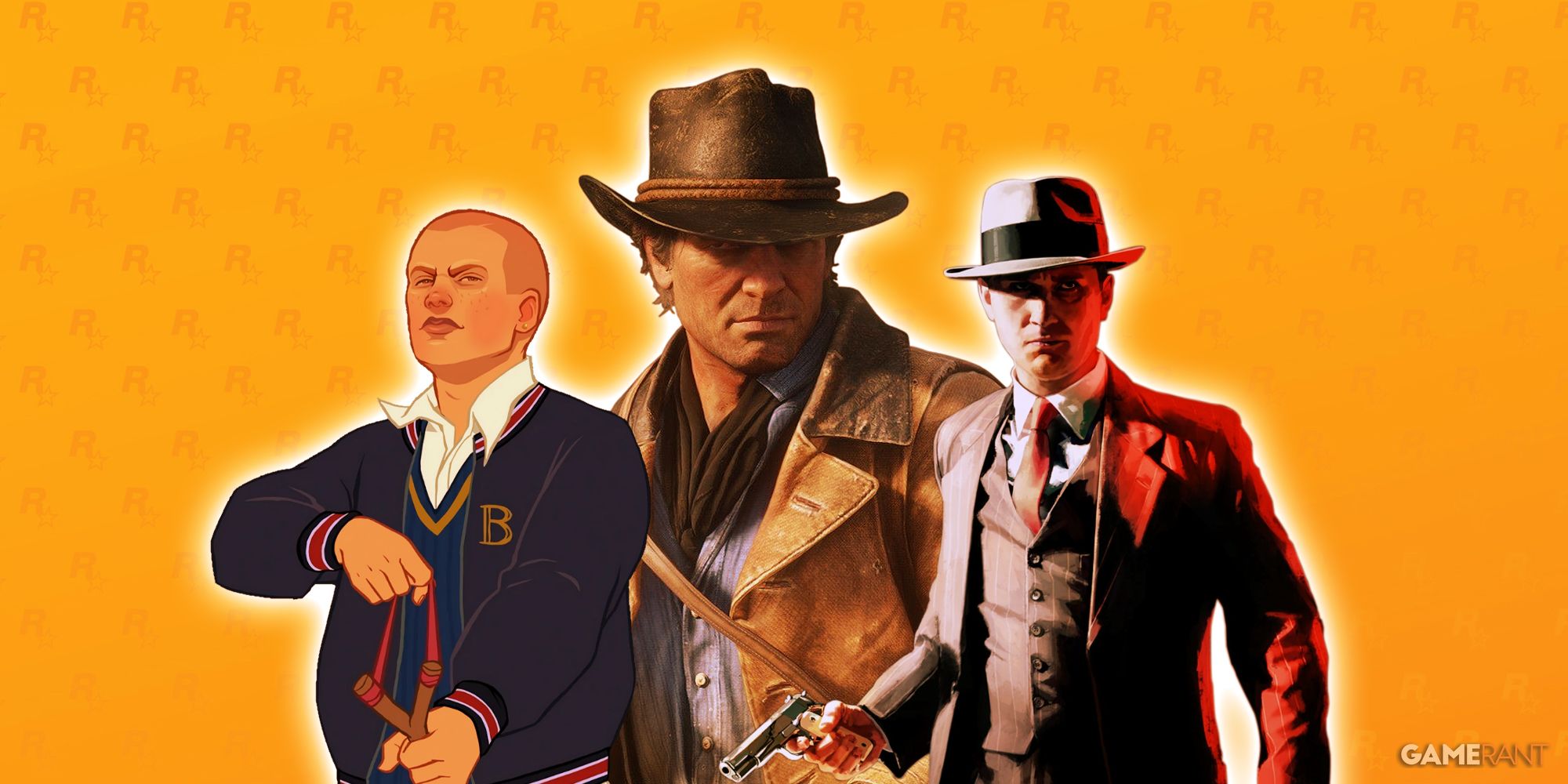 Rockstar Characters Bully Jimmy Hopkins, Red Dead Redemption 2 Arthur Morgan, LA Noire Cole Phelps