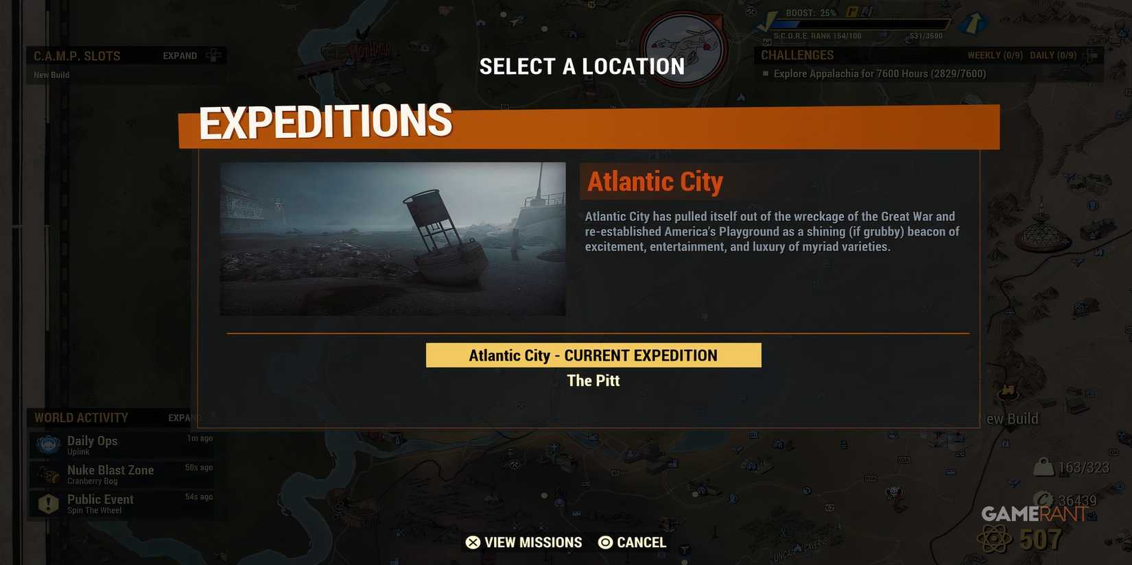 Atlantic City Expedition Screen in Fallout 76