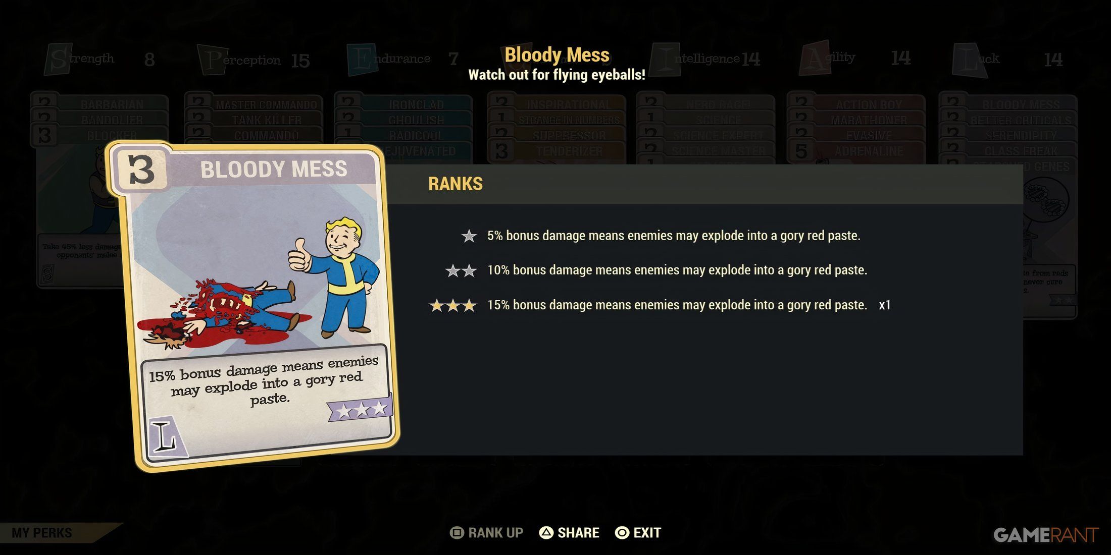 Bloody Mess Perk in Fallout 76