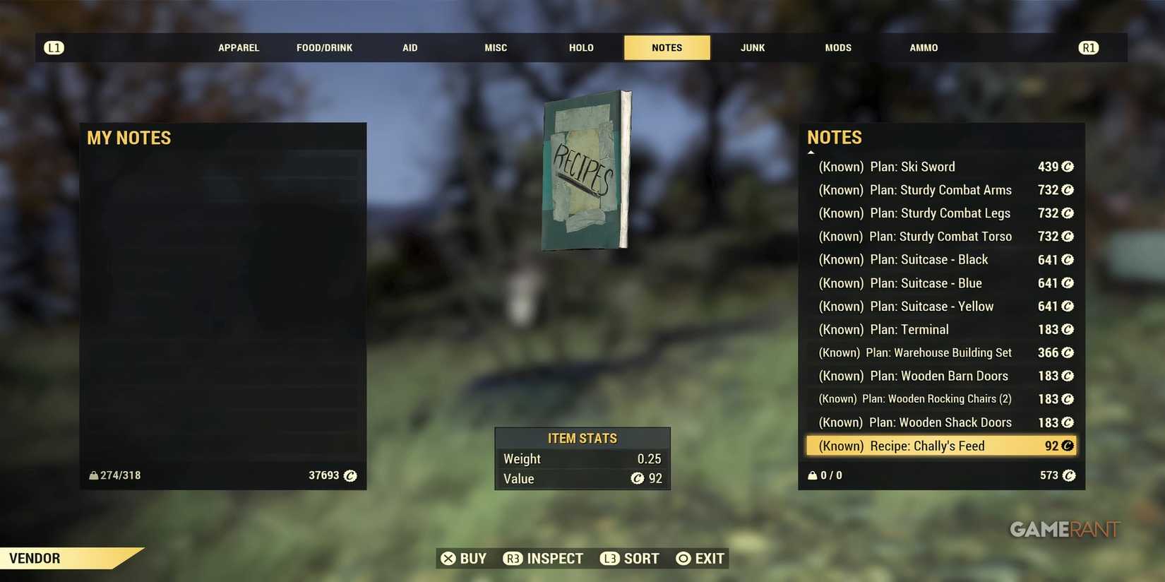 Chally's Feed Plan in Fallout 76