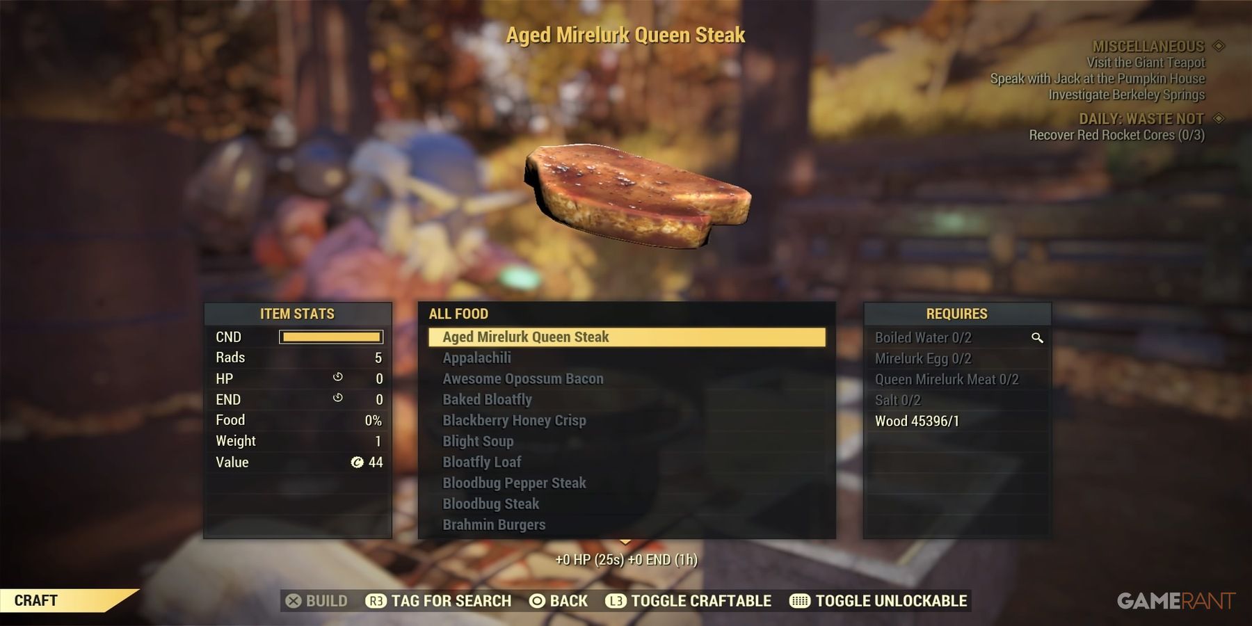 Cooking Food in Fallout 76