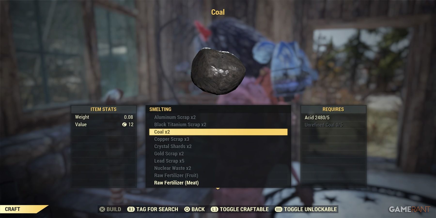 Crafting Coal in Fallout 76