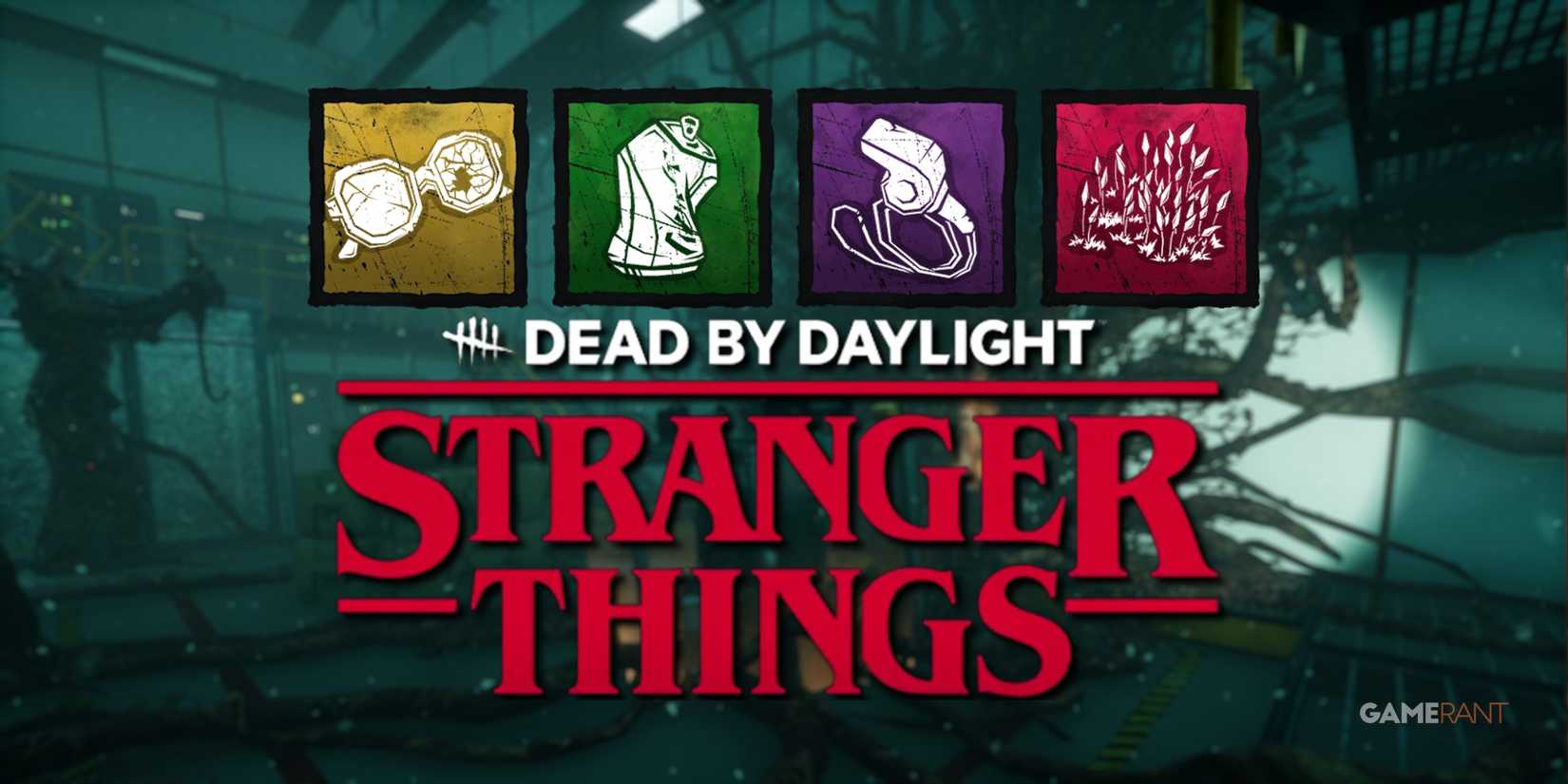 dead by daylight stranger things logo addons hawkins lab background