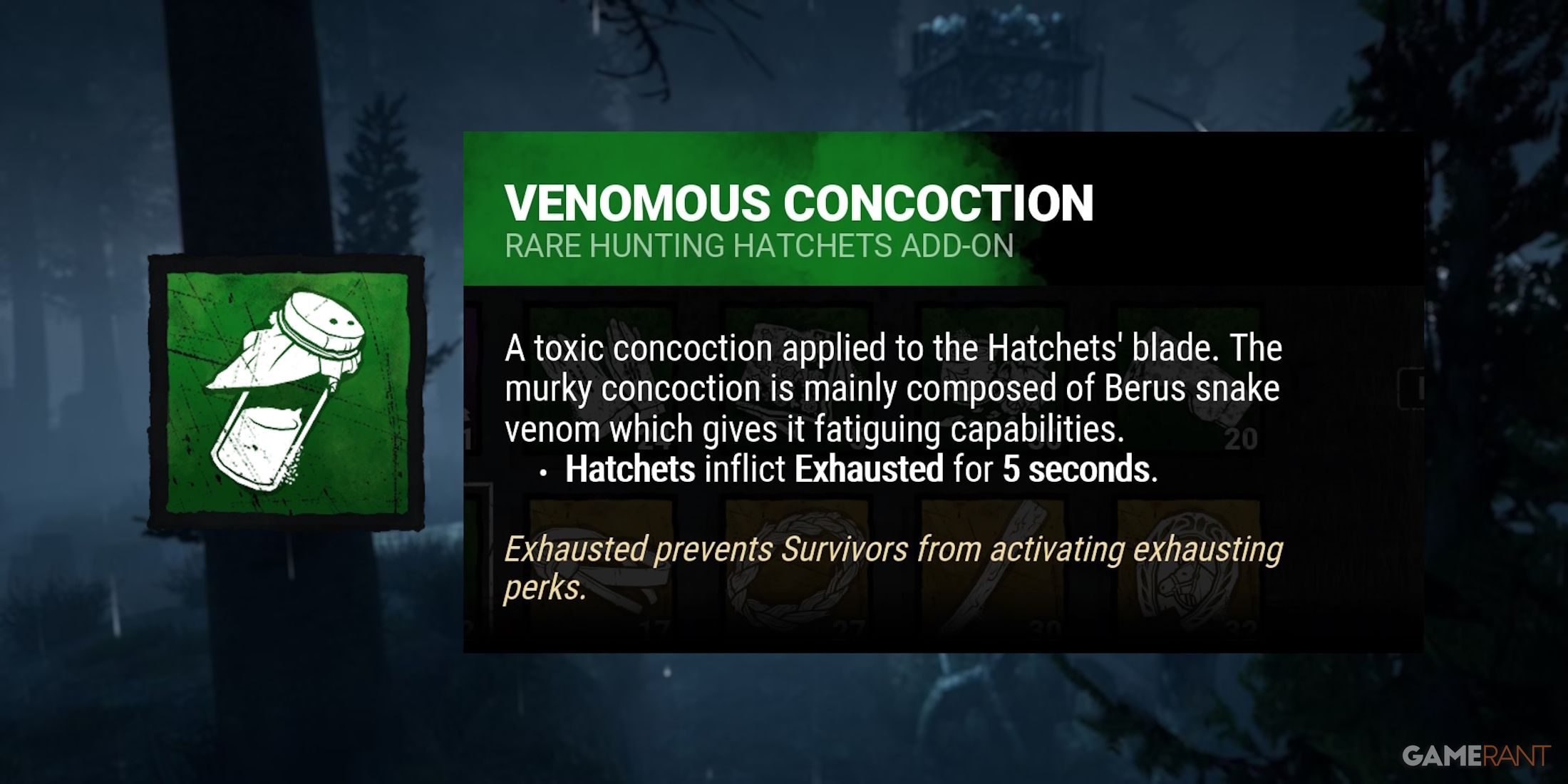 dead by daylight the huntress venomous concoction addon