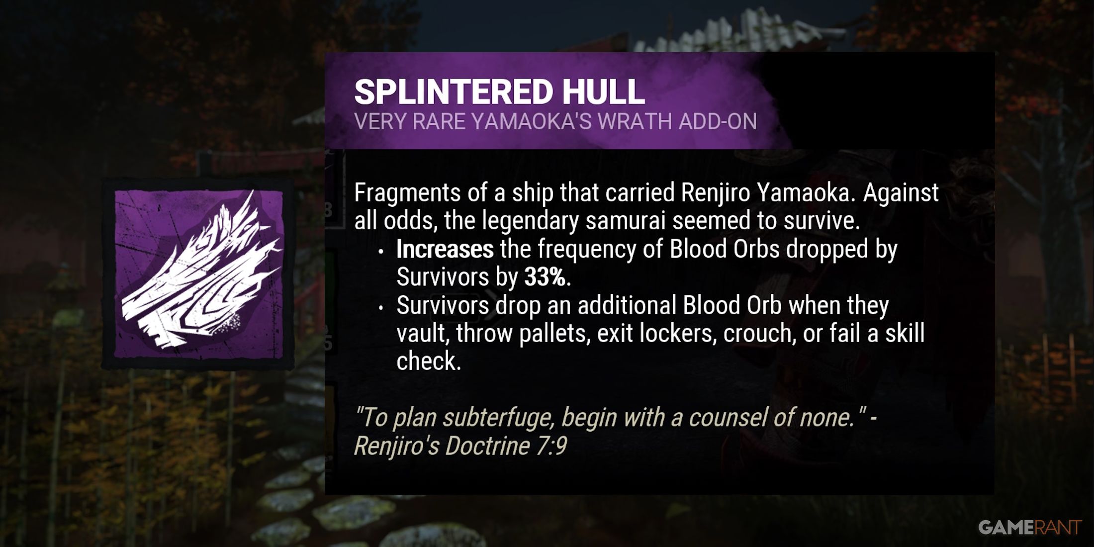 dead by daylight the oni splintered hull add-on