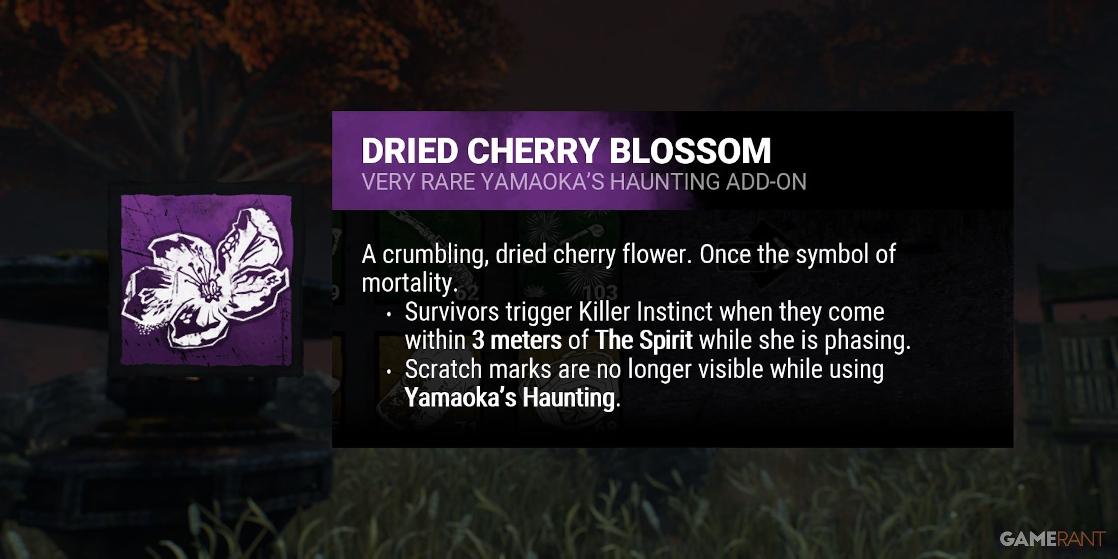 dead by daylight the spirit dried cherry blossom addon