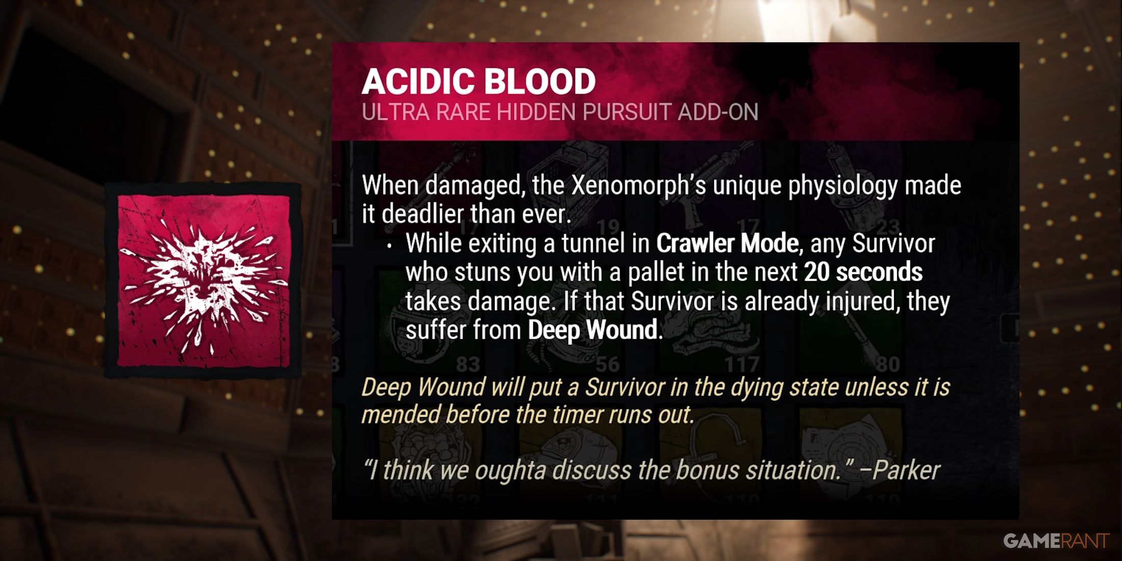 dead by daylight the xenomorph acidic blood addon