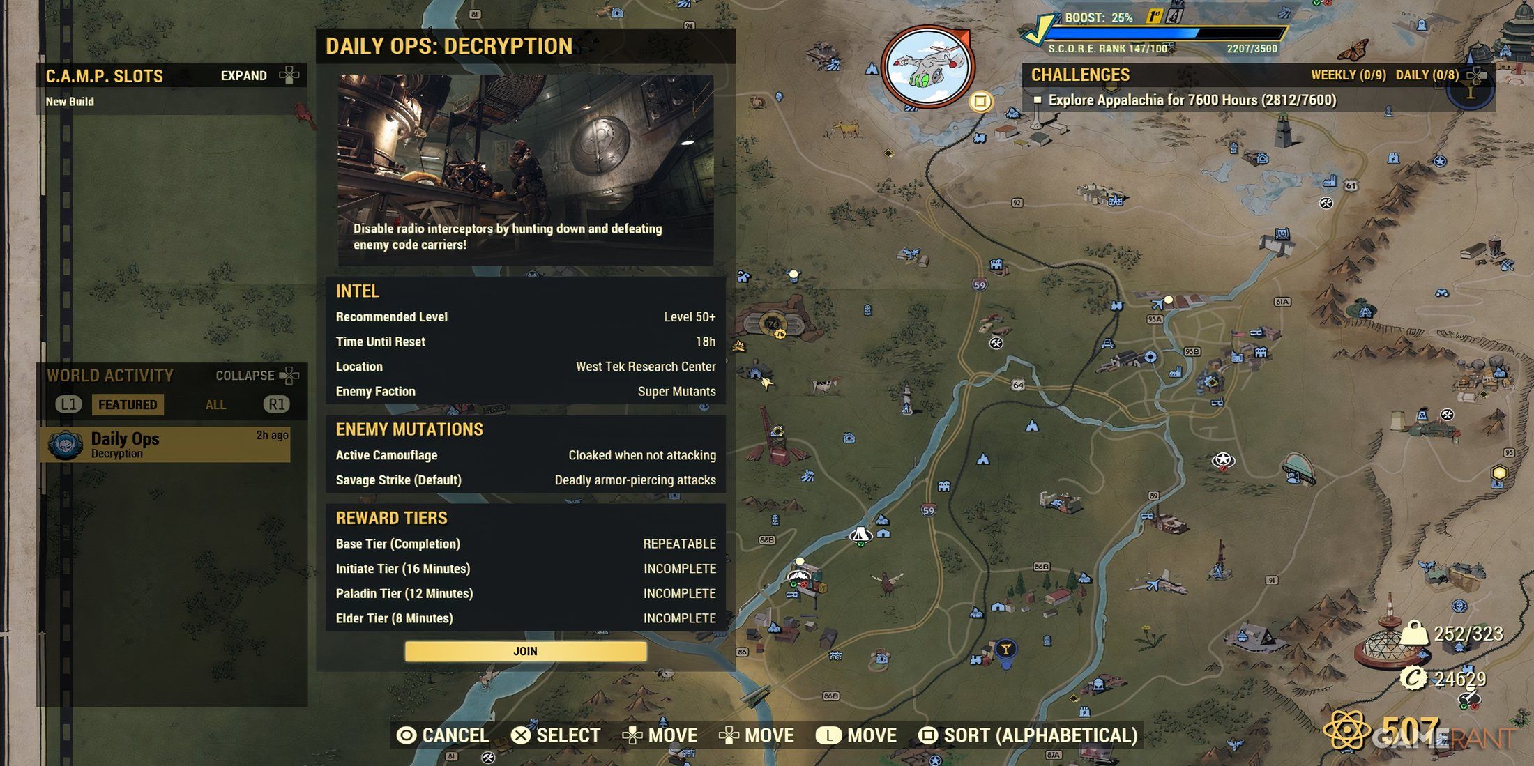 Decryption Daily Op Menu in Fallout 76