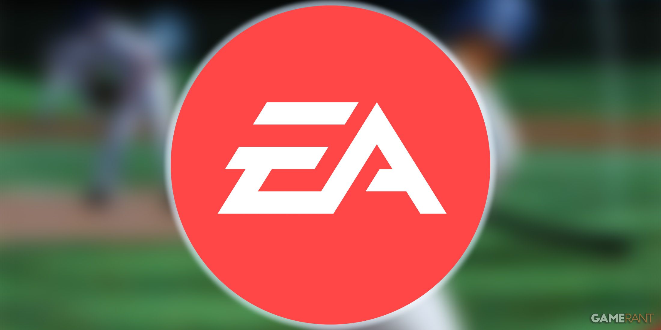 EA Logo on blurred MLB Tap Sports Baseball 2023 promo screenshot