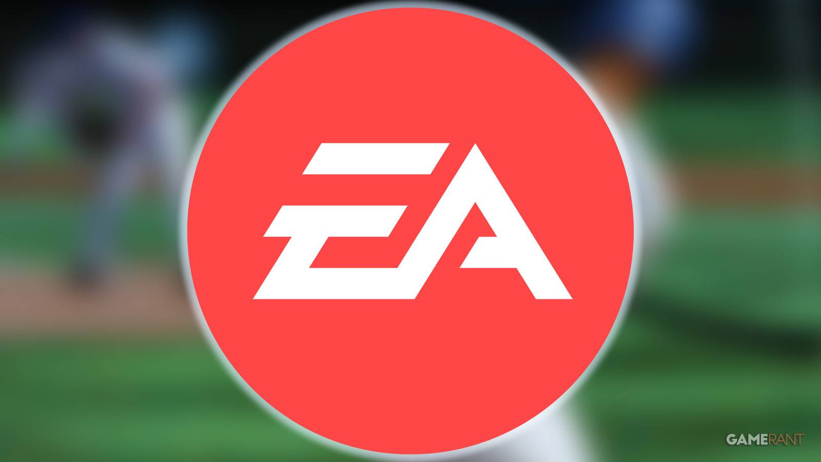 EA Logo on blurred MLB Tap Sports Baseball 2023 promo screenshot