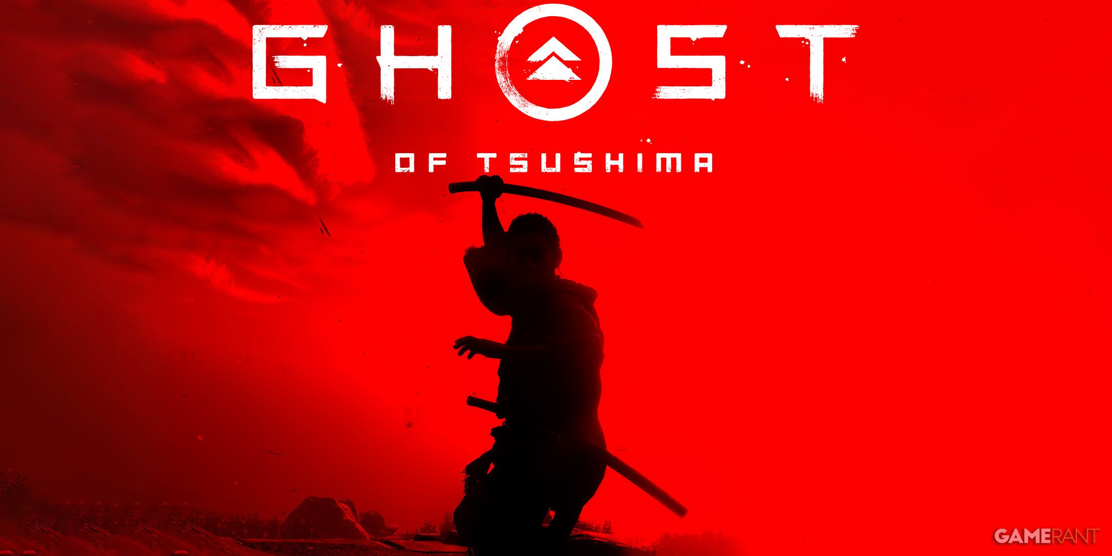 Ghost of Tsushima Water stance Samurai Red filter silhouette with white game logo