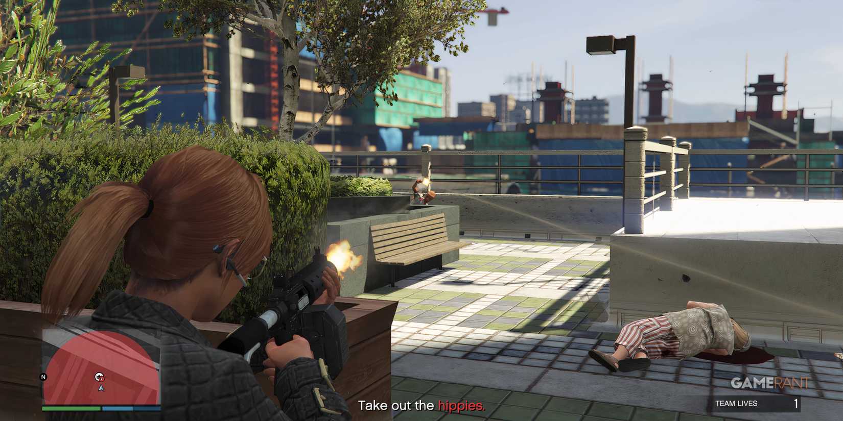 Shooting an enemy in Los Santos