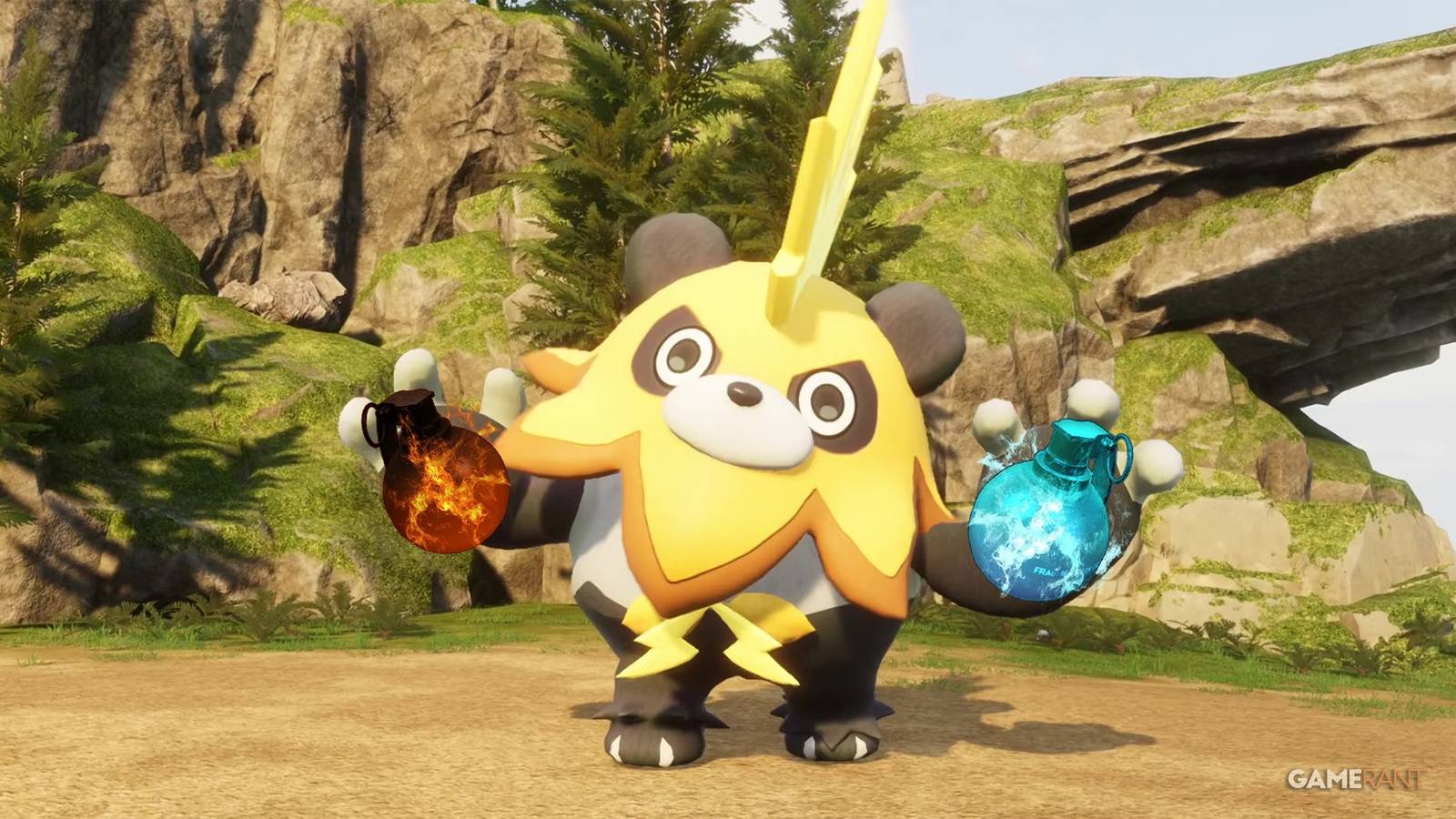 palworld mossanda lux holding two grenades