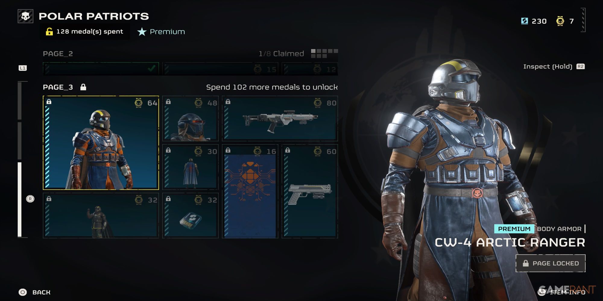 The Arctic Ranger Armor in the Warbond menu 