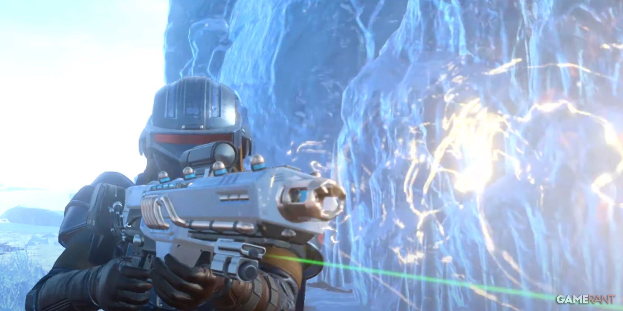 3rd person view of the Purifier being fired on an icy planet