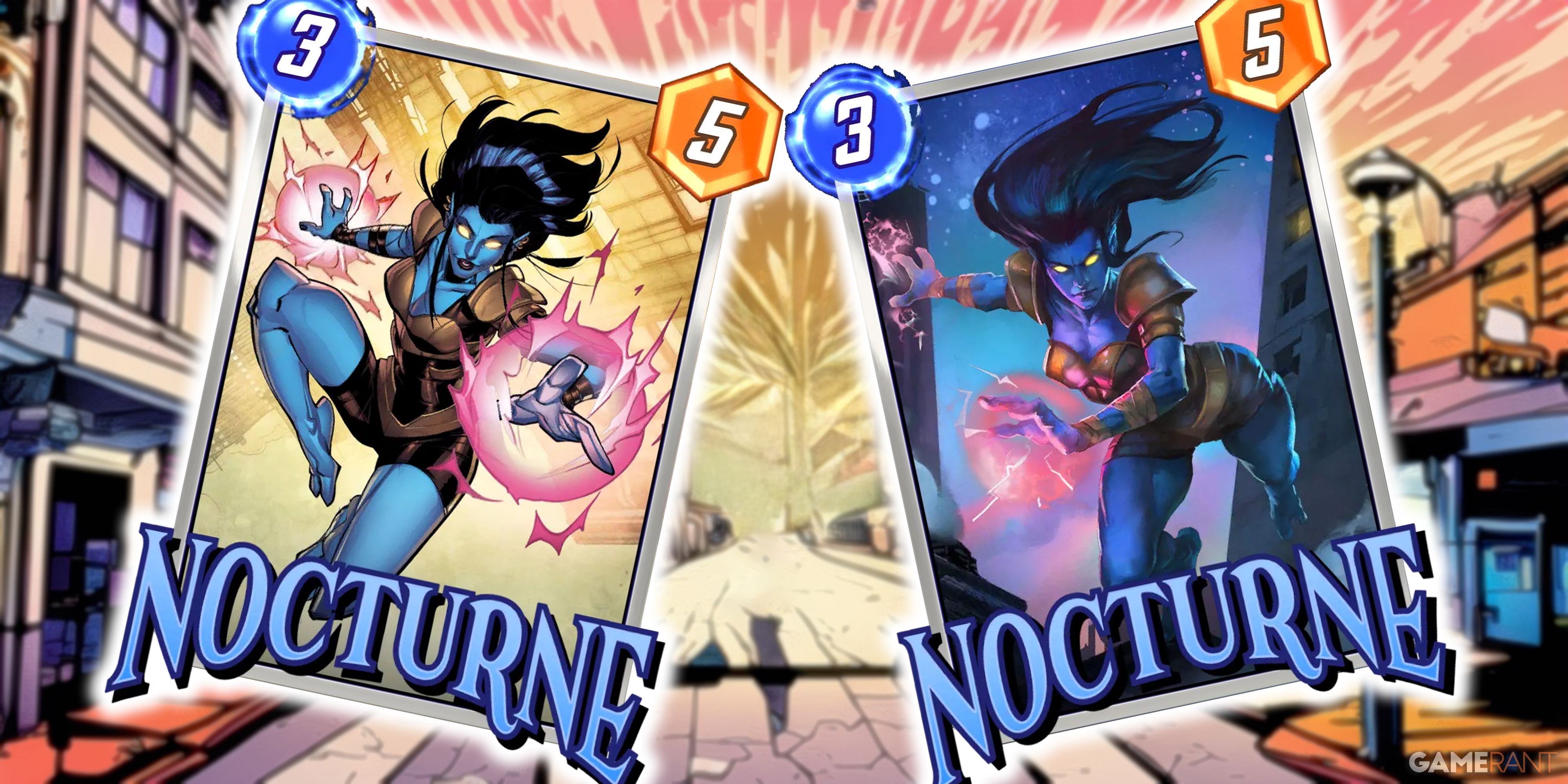 Marvel Snap's Nocturne card next to another Nocturne variant.