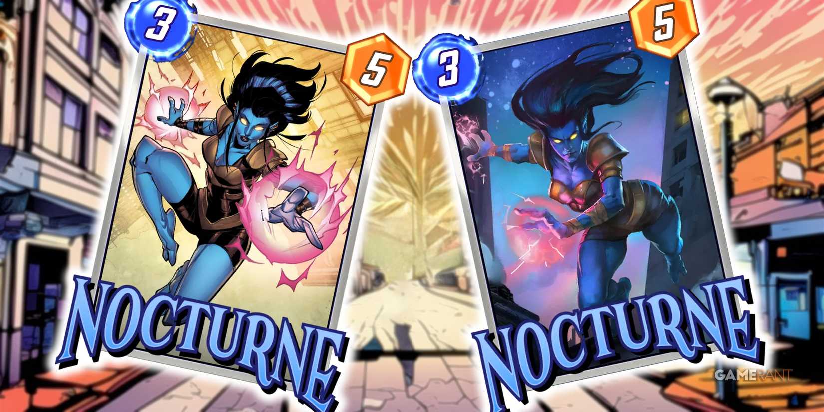 Marvel Snap's Nocturne card next to another Nocturne variant.