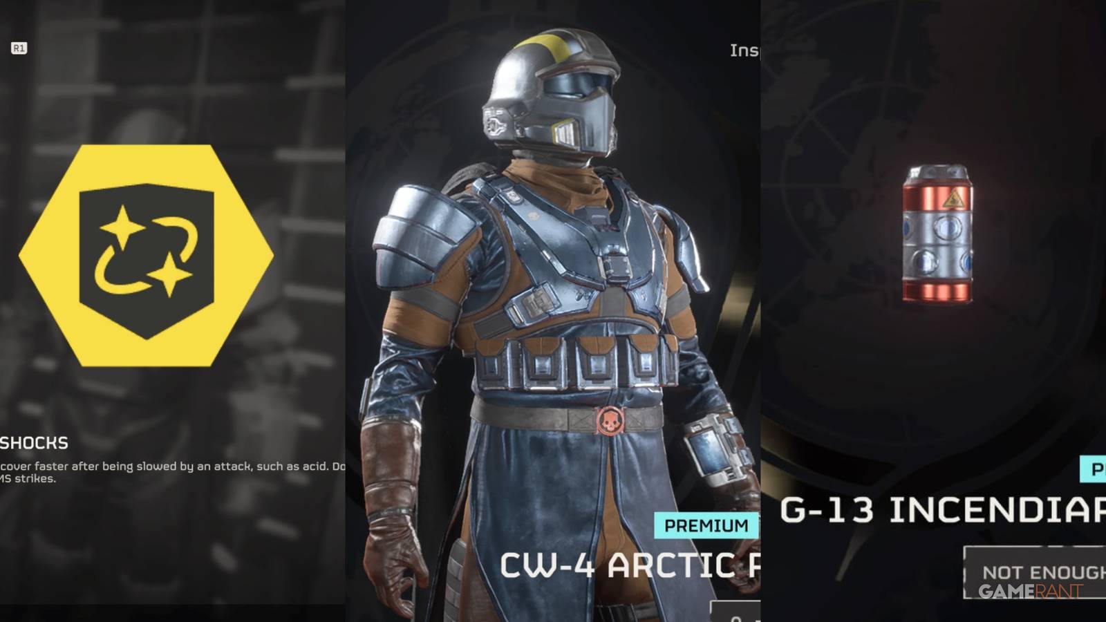 Motivational Shocks Booster, Arctic Ranger Armor, and Incendiary Impact Grenade