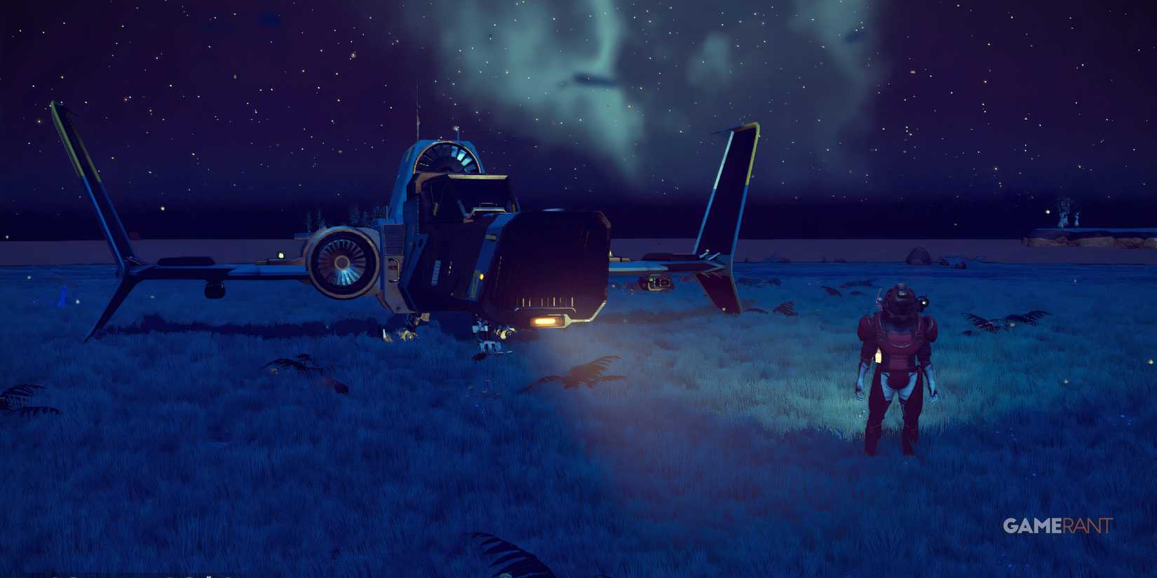 7 Great Survival Games With No Hunger Meter Player standing in front of their space ship 