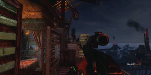 aiming at an enemy on a high platform