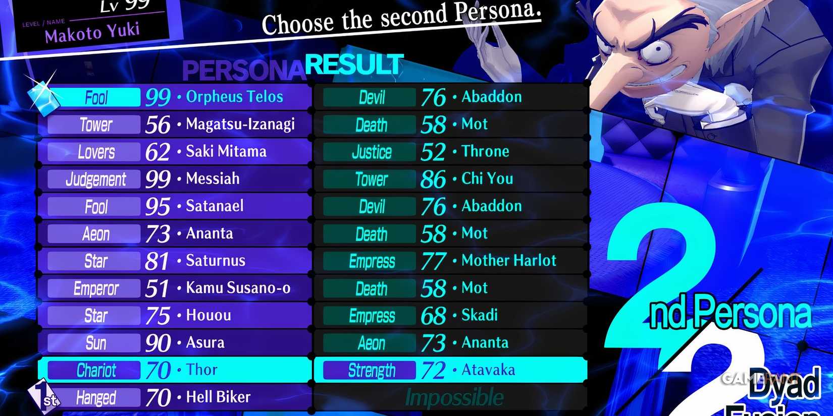 Persona 3 Reload Atavaka Fusion Recipe