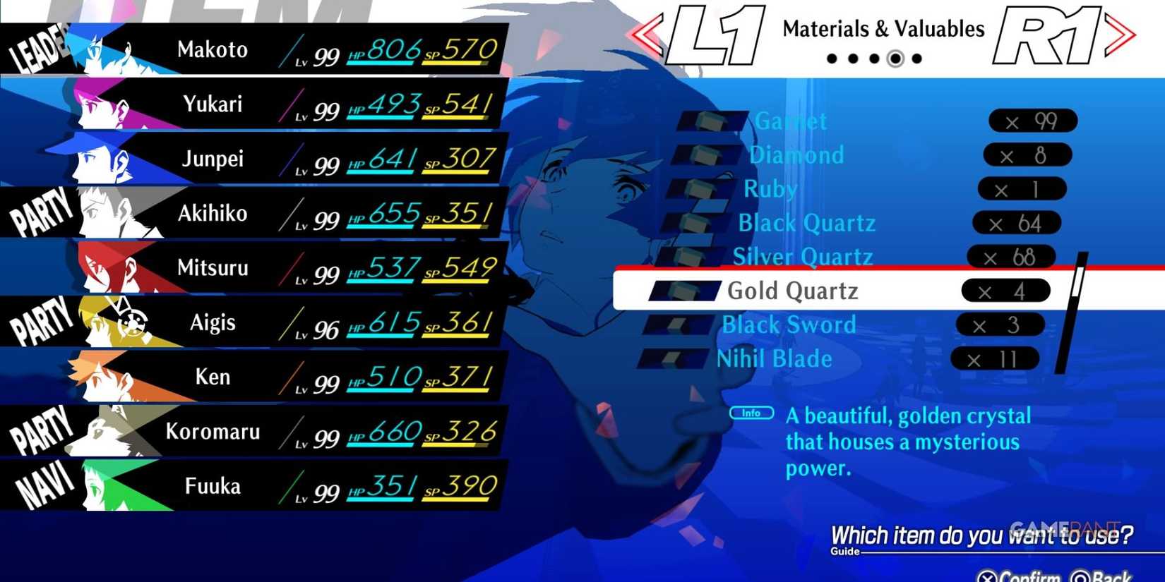 persona 3 reload gold quartz and ruby