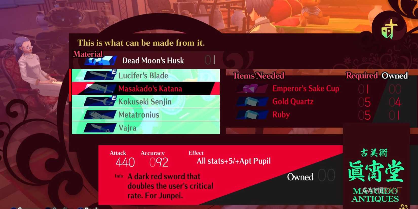 persona 3 reload - masakado ultimate weapon for junpei iori