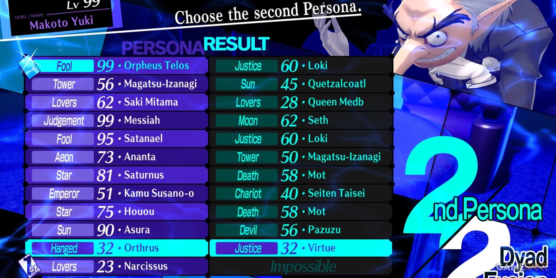 persona 3 reload - virtue fusion recipe