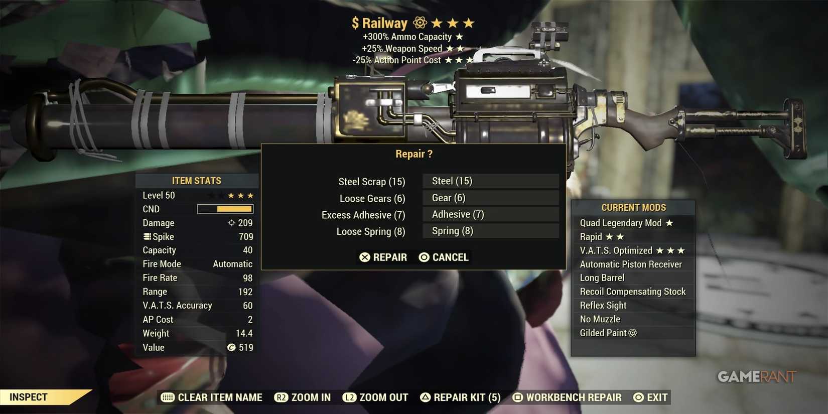 Repairing Weapons in Fallout 76