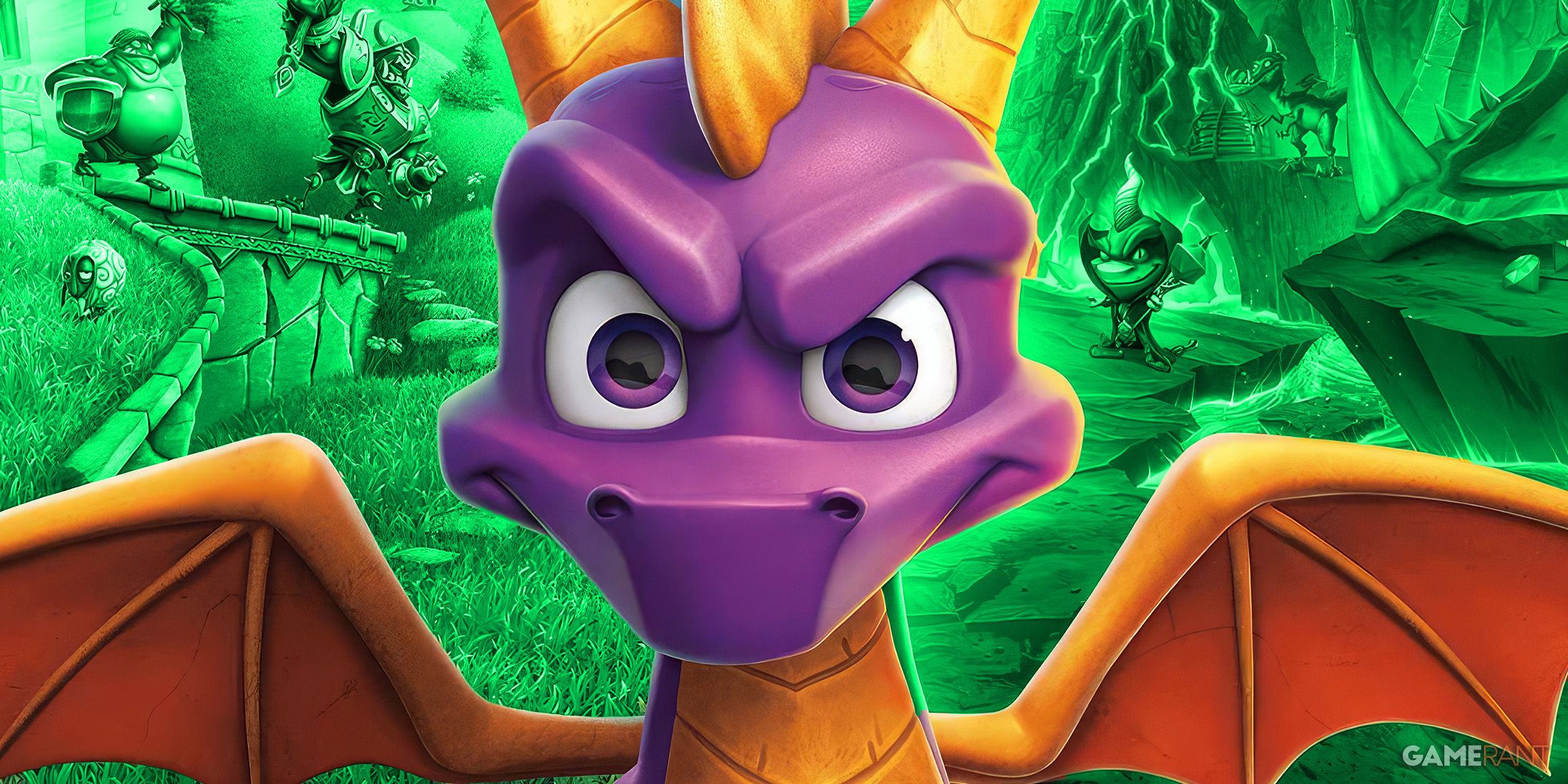 Spyro Reignited Trilogy upscaled cover purple dragon on green background upscaled