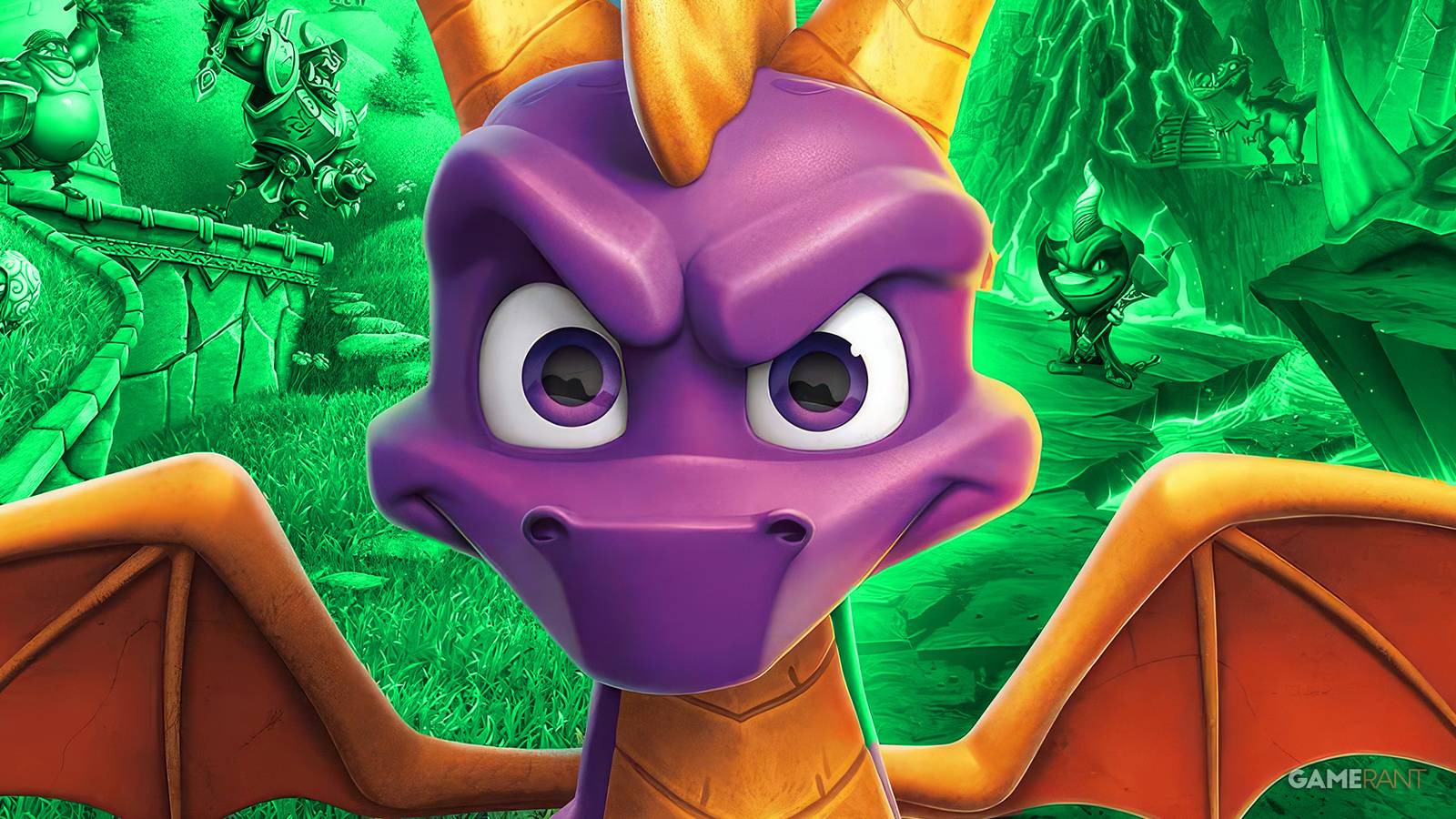 Spyro Reignited Trilogy upscaled cover purple dragon on green background upscaled
