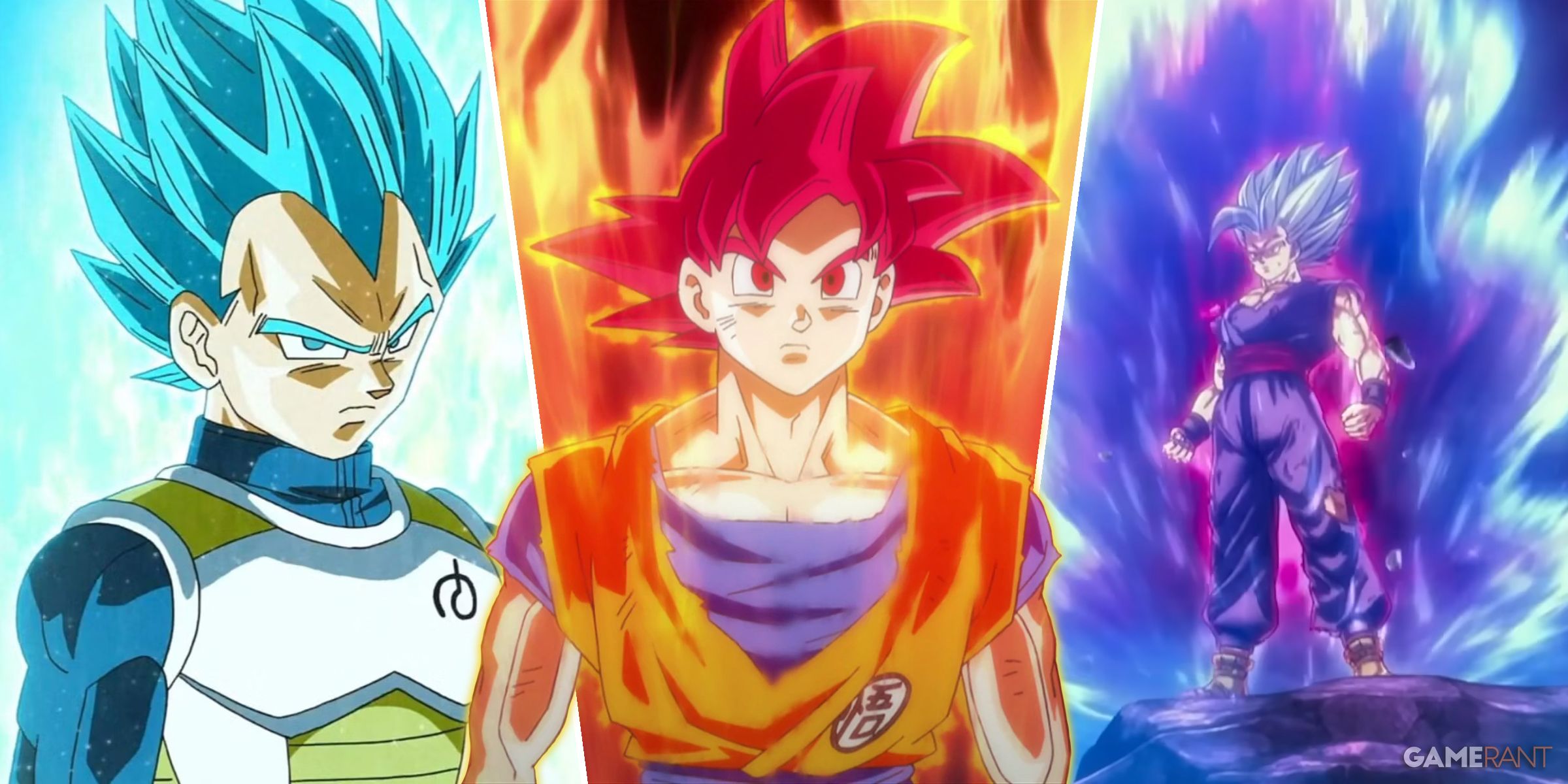 Super Saiyan Blue Vegeta, Super Saiyan God Goku, and Beast Gohan