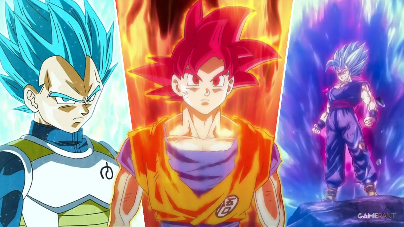 Super Saiyan Blue Vegeta, Super Saiyan God Goku, and Beast Gohan
