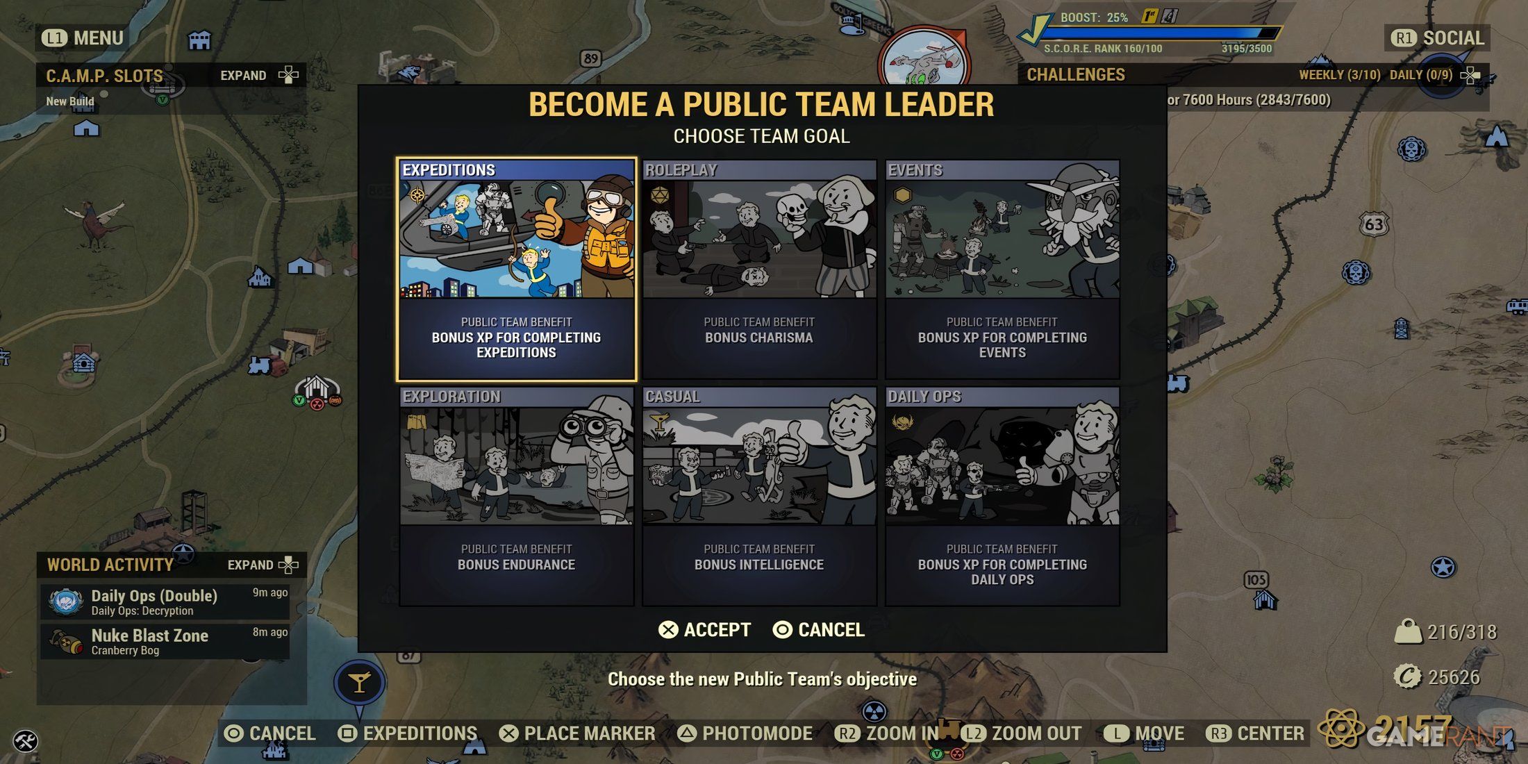 Team Menu in Fallout 76