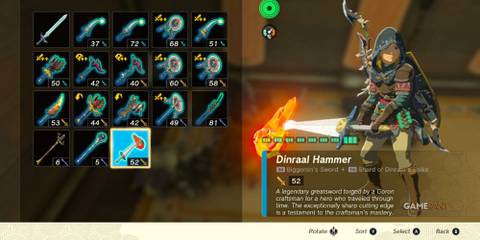 Link wielding a Dinraal Hammer 