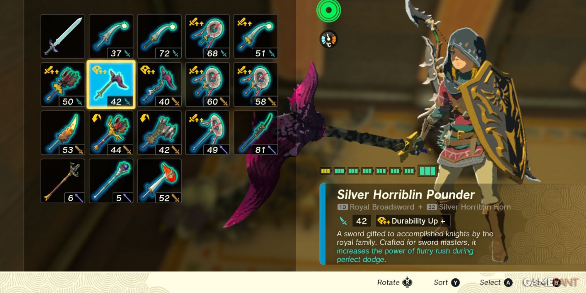Link wielding a Silver Horriblin Pounder