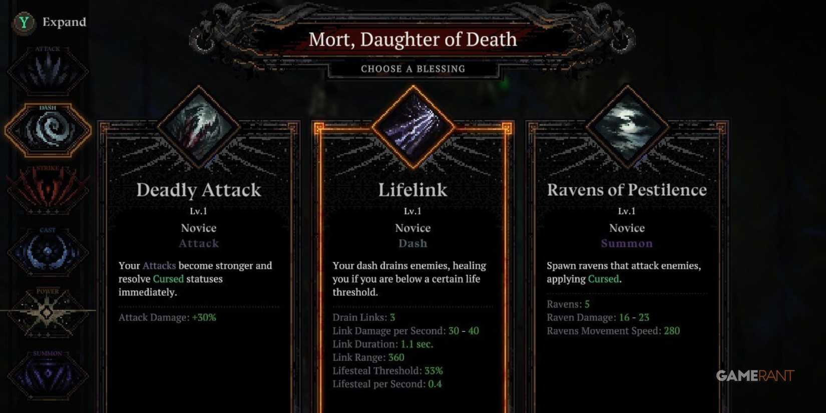 A player about to select Lifelink in Death Must Die