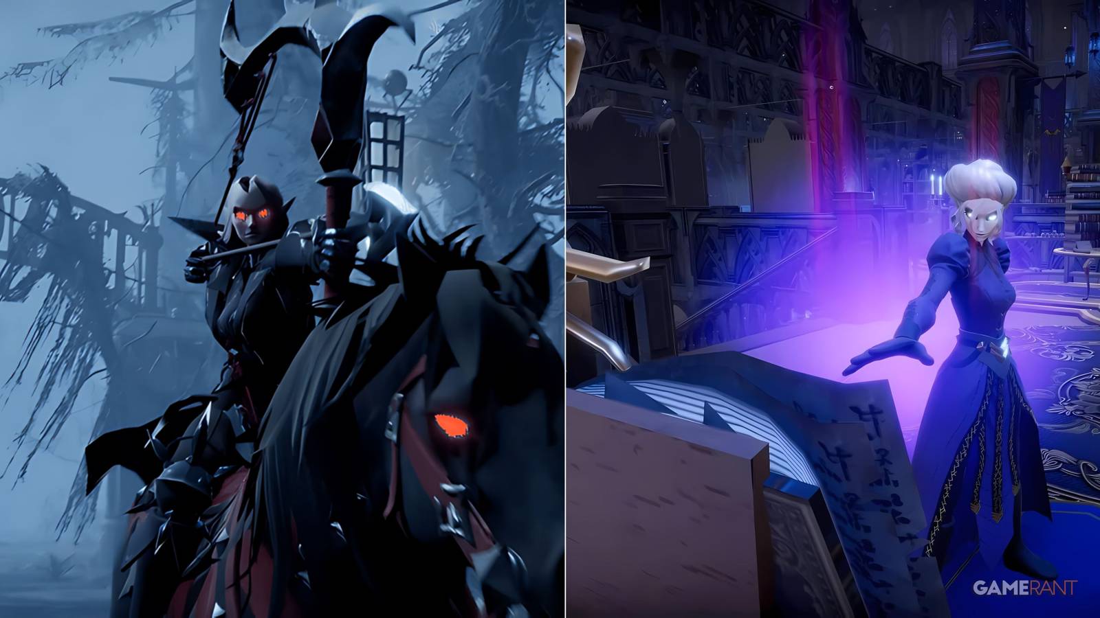 A vampire archer on horseback alongside a vampire mage performing magic on a book