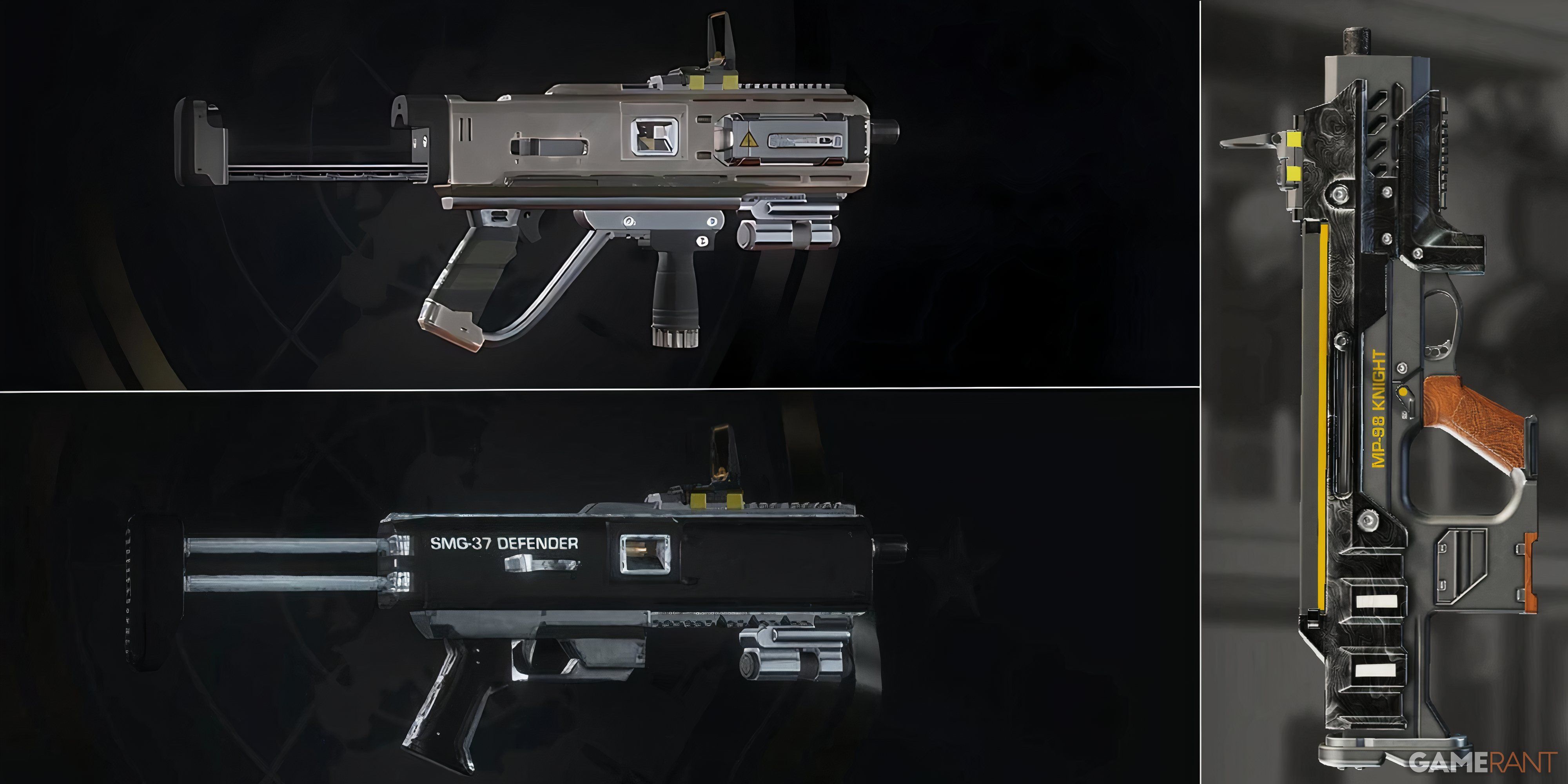 All three SMGs from Helldivers 2 in close up