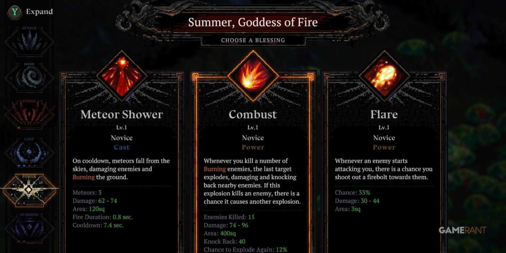 A player about to select Combust in Death Must Die