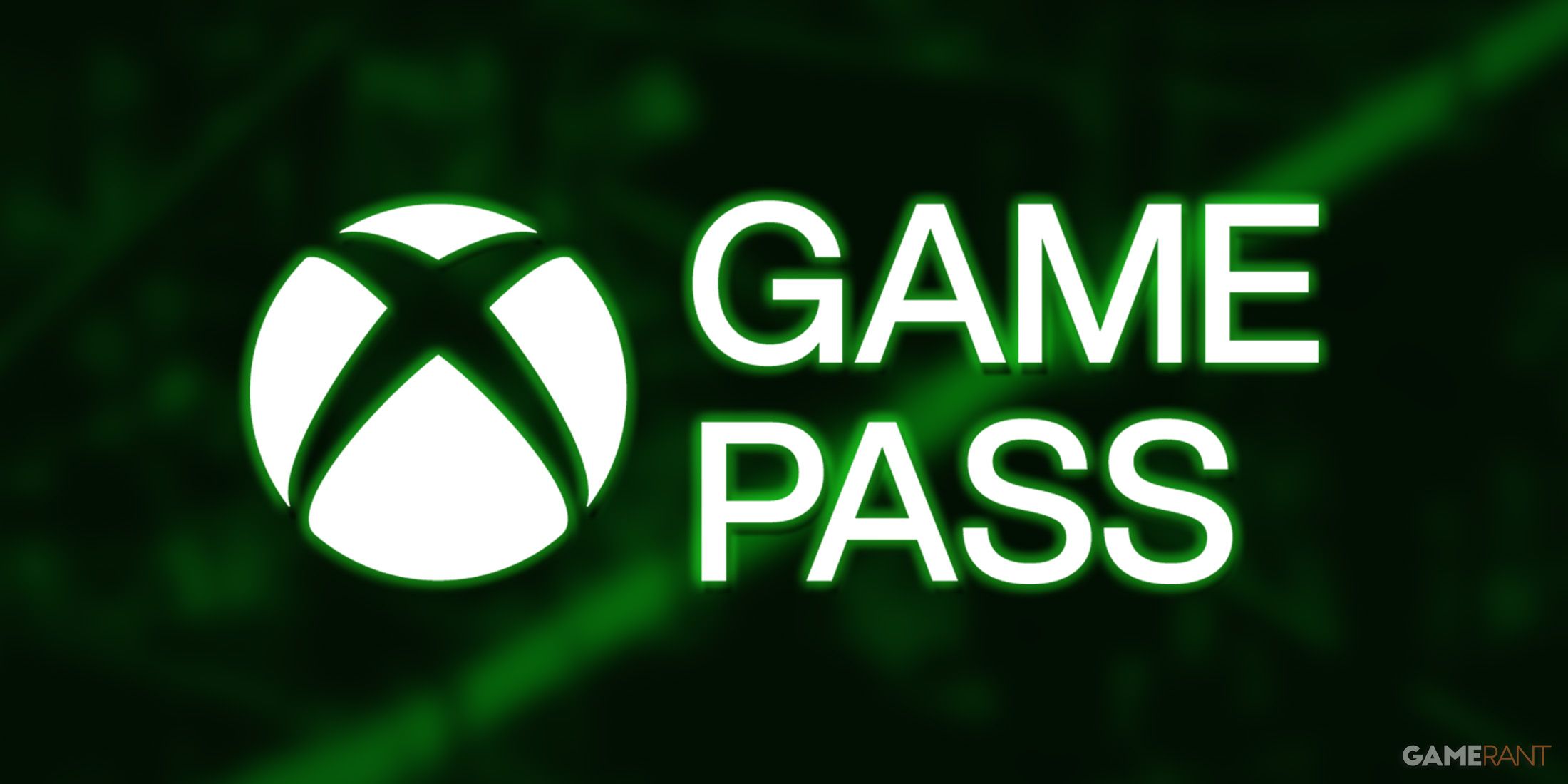 White abridged Xbox game pass logo on blurred Hauntii screenshot with green multiply filter