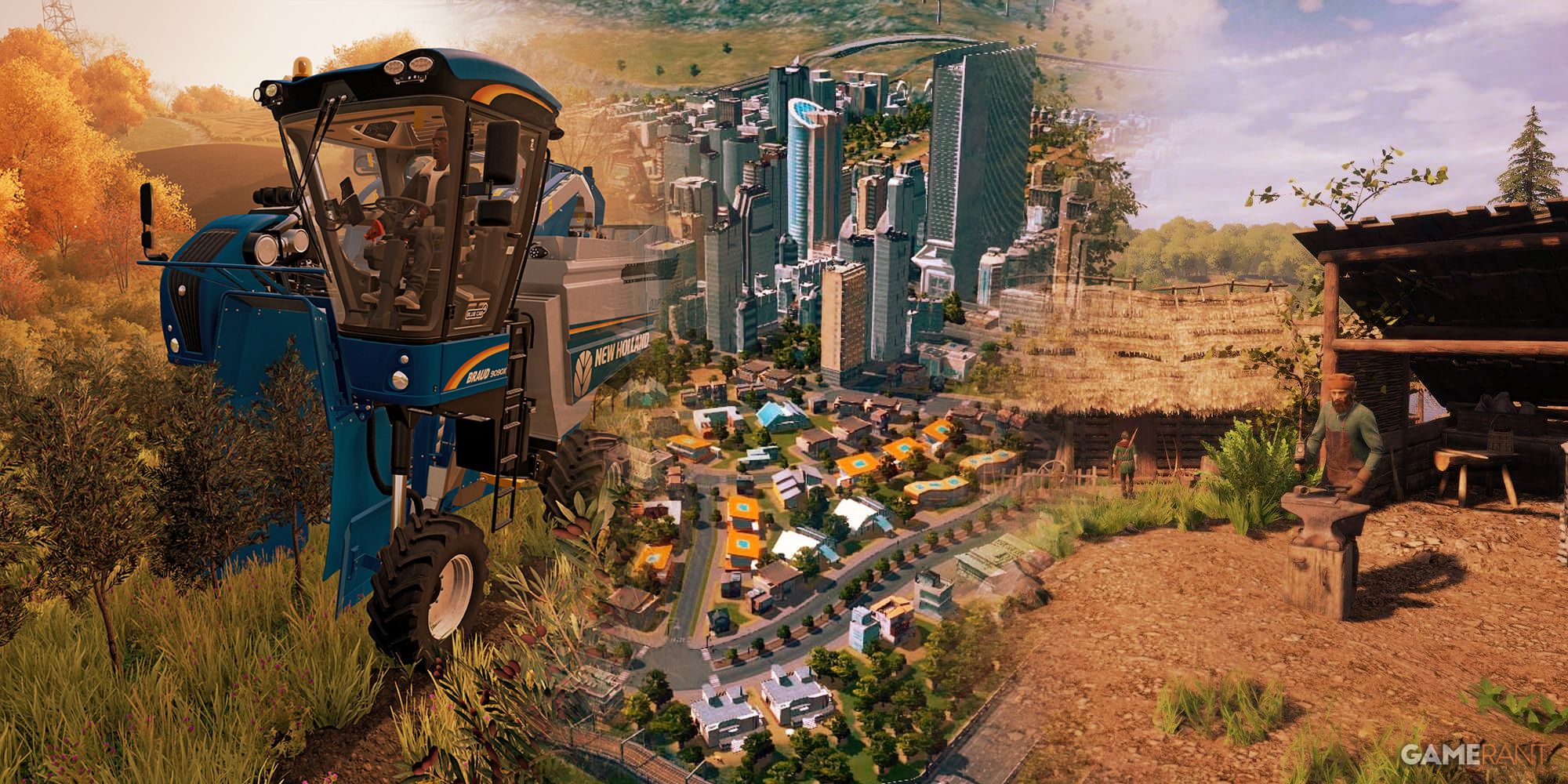 Simulation Games Farming Simulator 22, Cities: Skylines, Medieval Dynasty